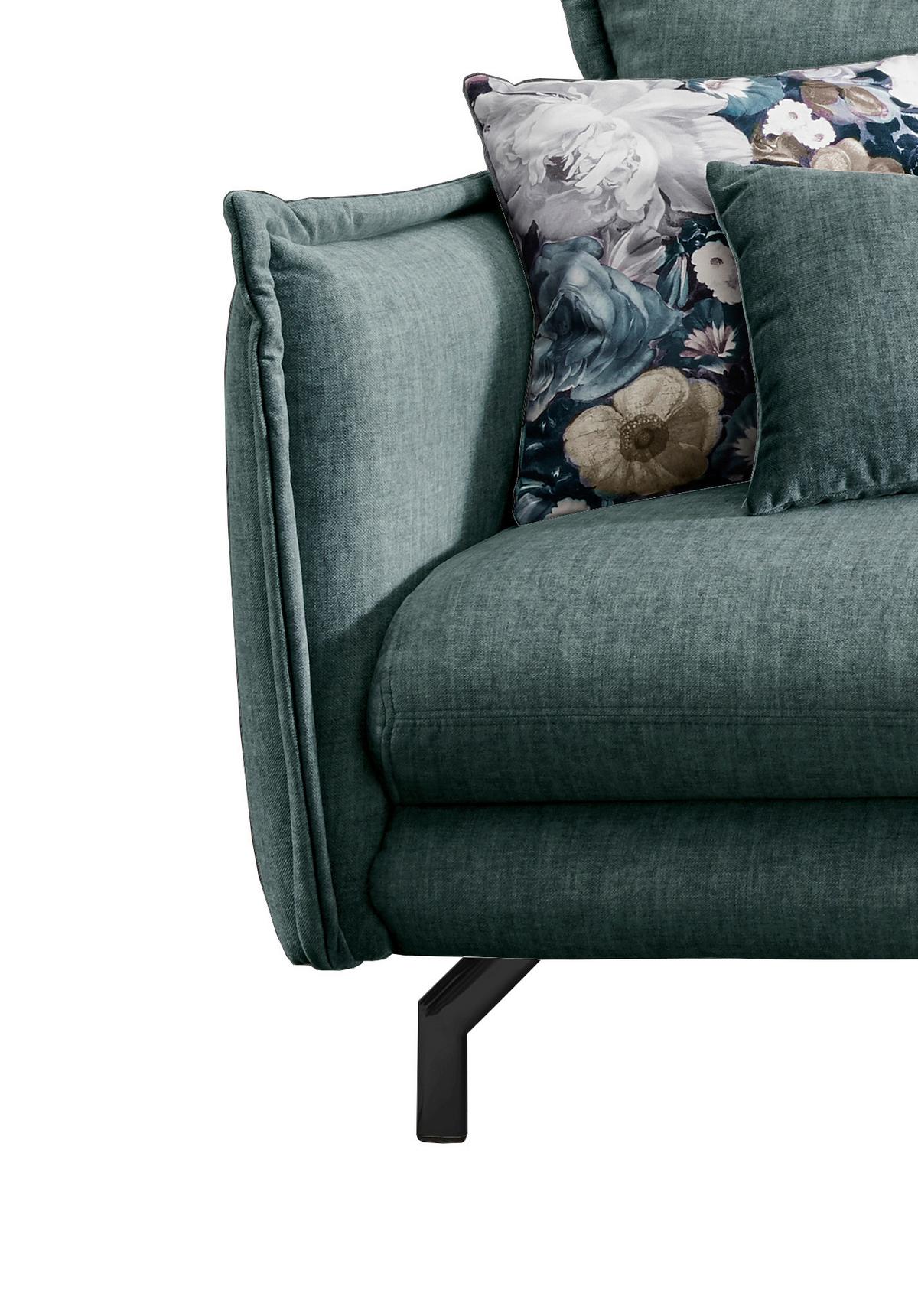 Wohnlandschaft Lava Hellblau Velours - Türkis/Schwarz, MODERN, Textil/Metall (255/180cm) - Livetastic