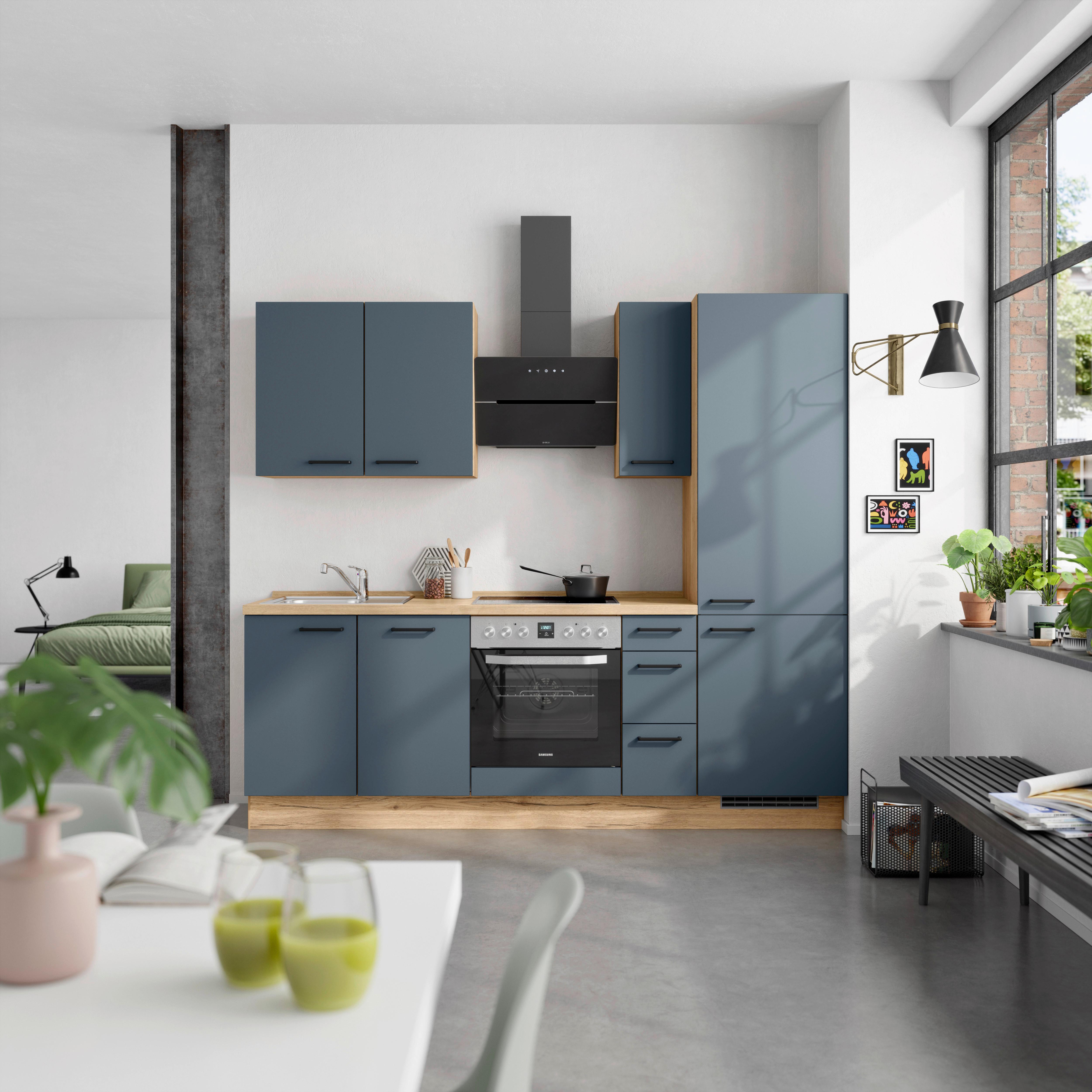 Küchenblock Easytouch High m. Geräten Dunkelblau - Eichefarben/Schwarz, MODERN, Holzwerkstoff/Metall (240cm) - Nobilia