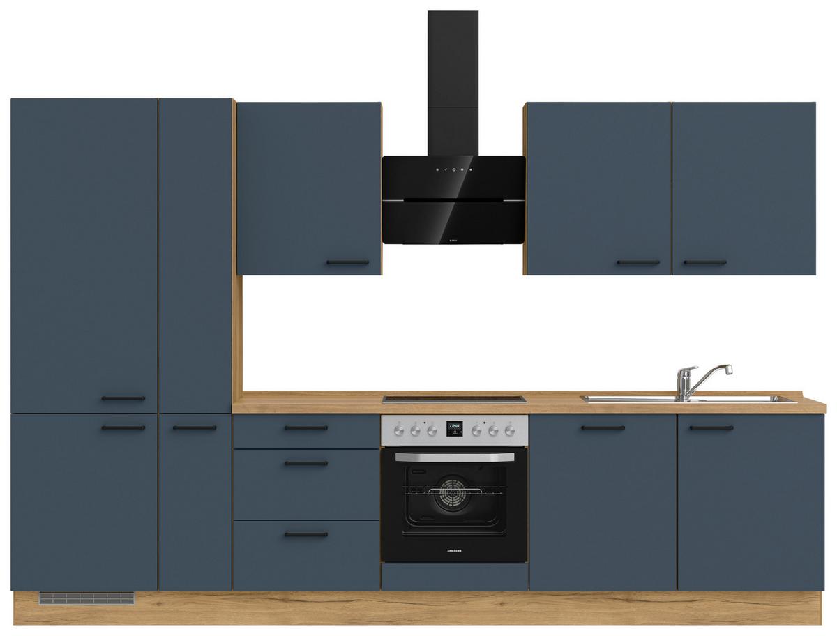 Küchenblock Easytouch High m. Geräten Dunkelblau - Eichefarben/Schwarz, MODERN, Holzwerkstoff/Metall (330cm) - Nobilia