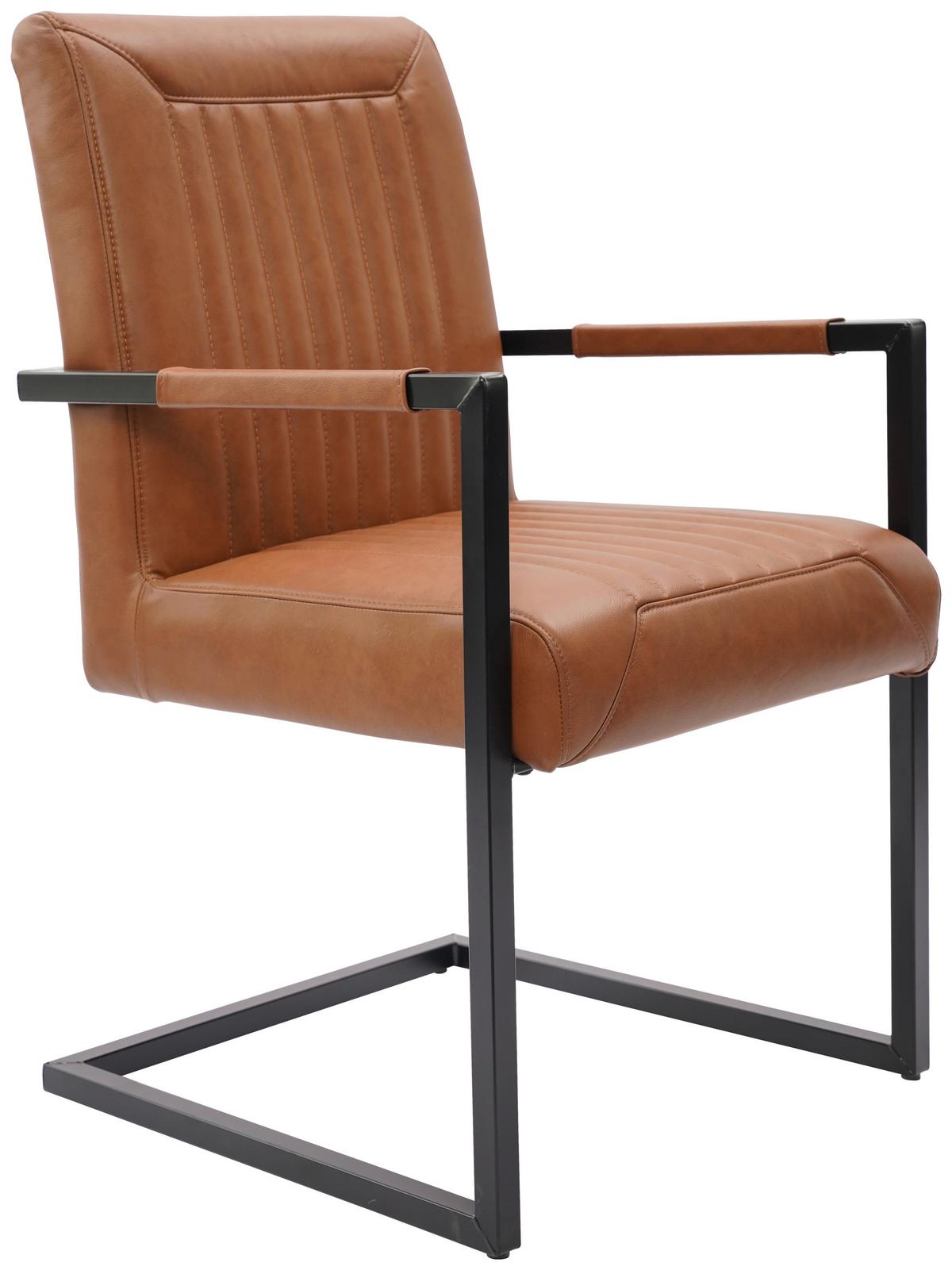 KRZESŁO Z PODŁOKIETNIKAMI LEONIE - czarny/koniak, Design, skóra/metal (55/91/64cm) - Ambia Home