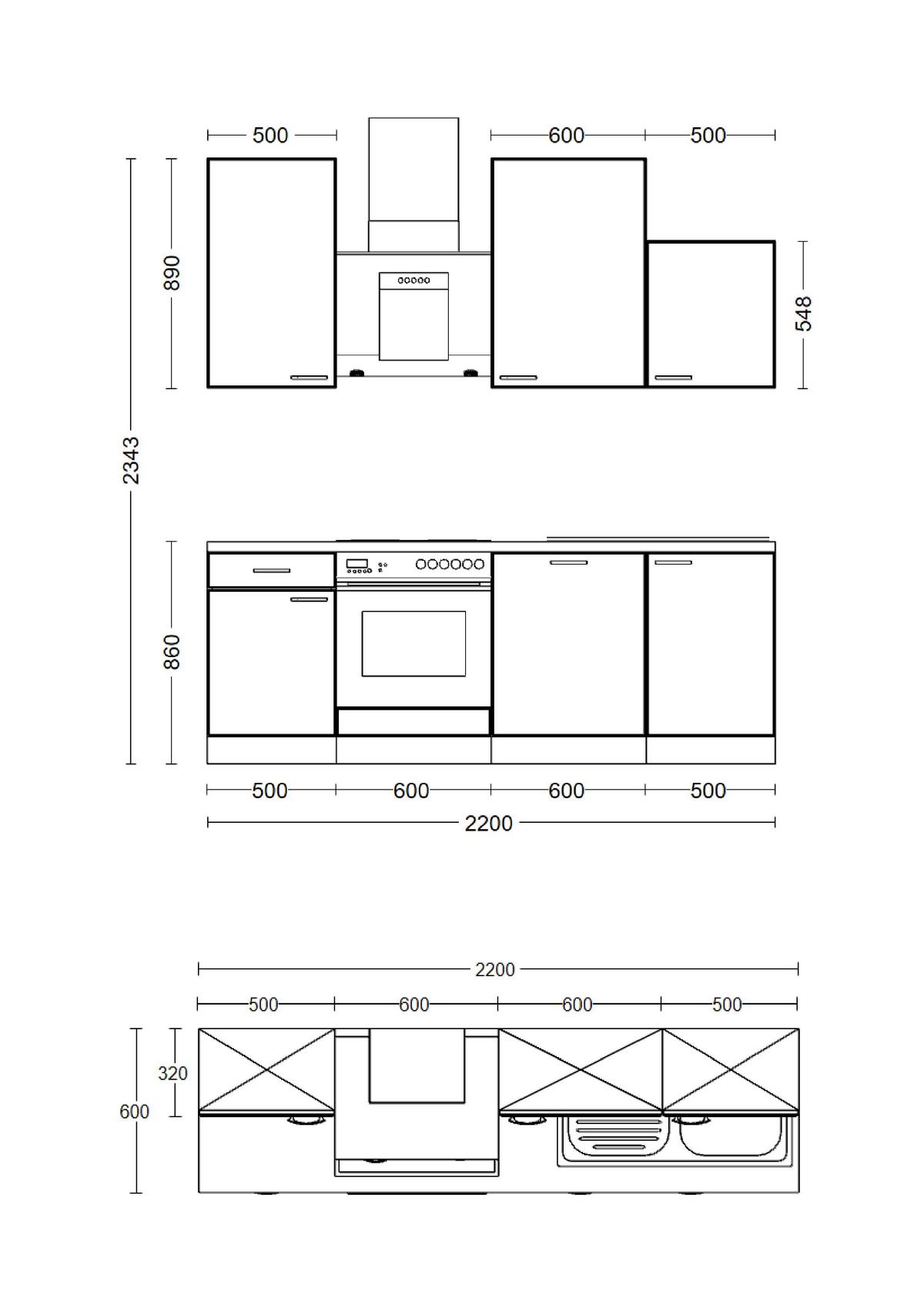 Kuhinjski Blok Venezia Valero - barve nerjavečega jekla/bela, Moderno, kovina/leseni material (220cm) - FlexWell
