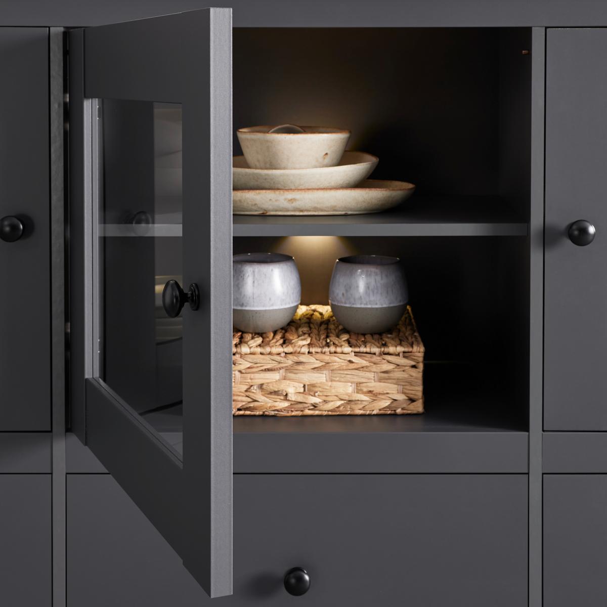 Sideboard Claudio Dunkelgrau/Eiche MDF - Dunkelgrau/Schwarz, MODERN, Glas/Holz (186/126/44cm) - Bessagi Home