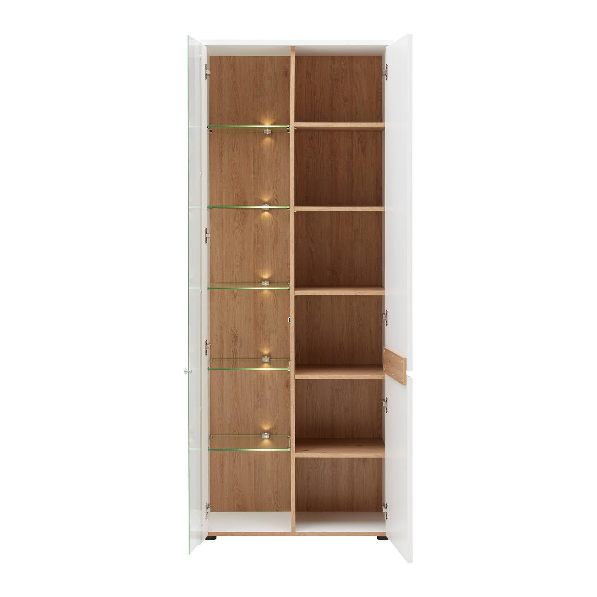 Vitrine Dallas Weiss/Eiche Artisan - Weiss/Schwarz, Modern, Holzwerkstoff (75/197/38cm) - Premium Living