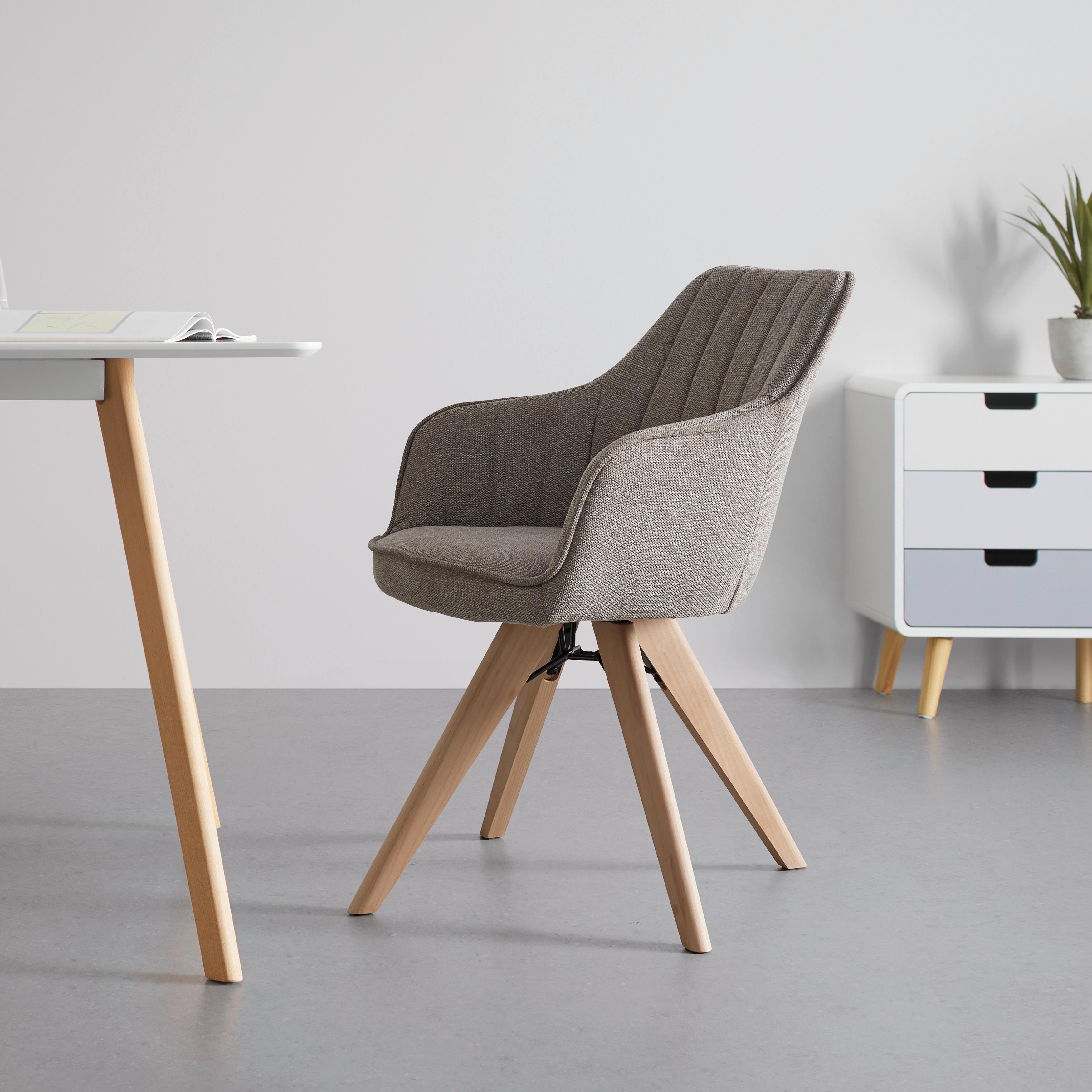 Armlehnstuhl "Elin", drehbar, beige, Gepolstert, massiv - Beige/Buchefarben, MODERN, Holz/Textil (56,5/85/60,5cm) - Bessagi Home