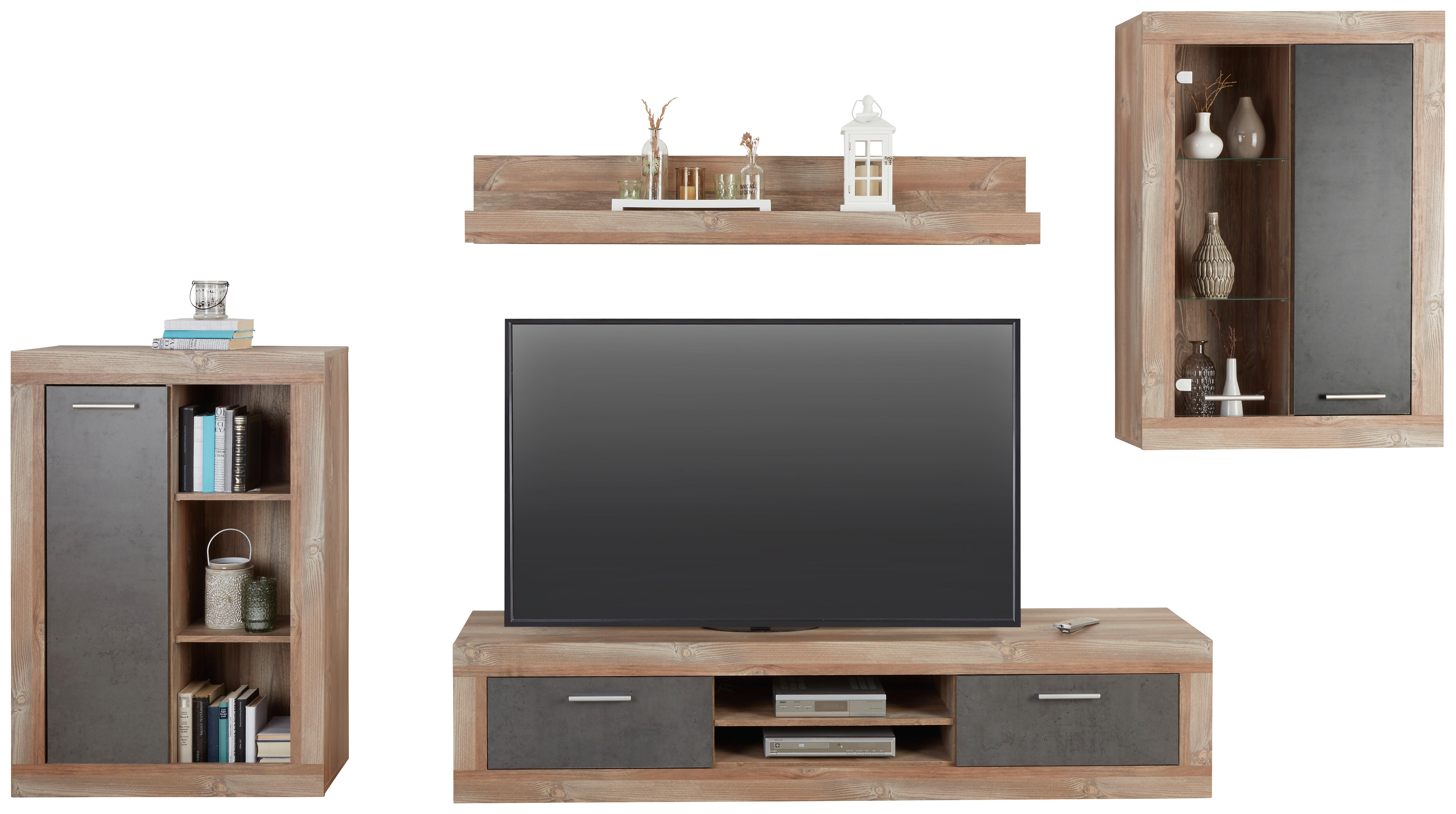Wohnwand in Kieferfarben - Dunkelgrau/Schwarz, Modern, Holzwerkstoff/Kunststoff (298-318/196/41cm) - Modern Living
