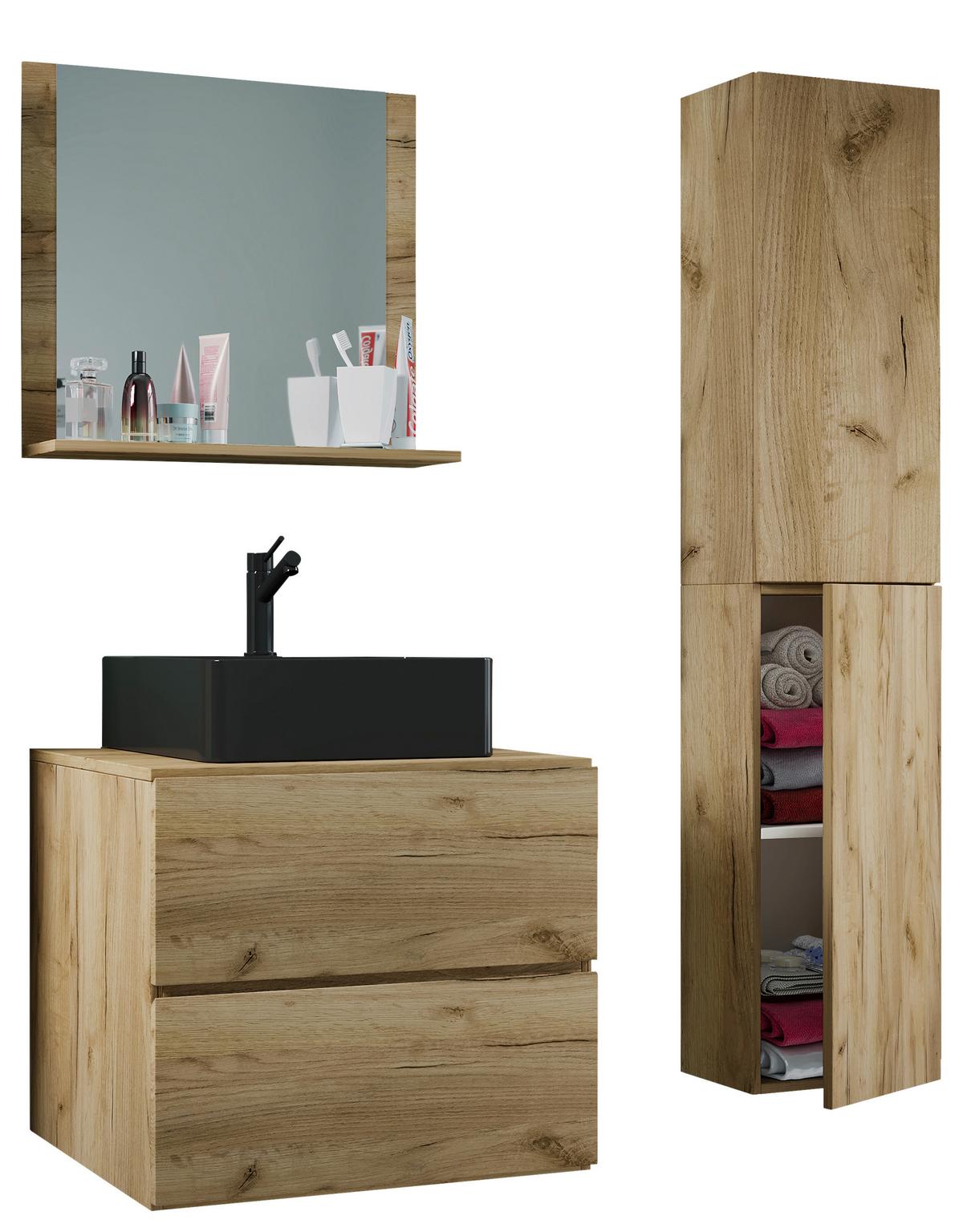 Kopalnica Lendas L, Medeni Hrast - črna/medeni hrast, Moderno, steklo/leseni material (94cm) - MID.YOU