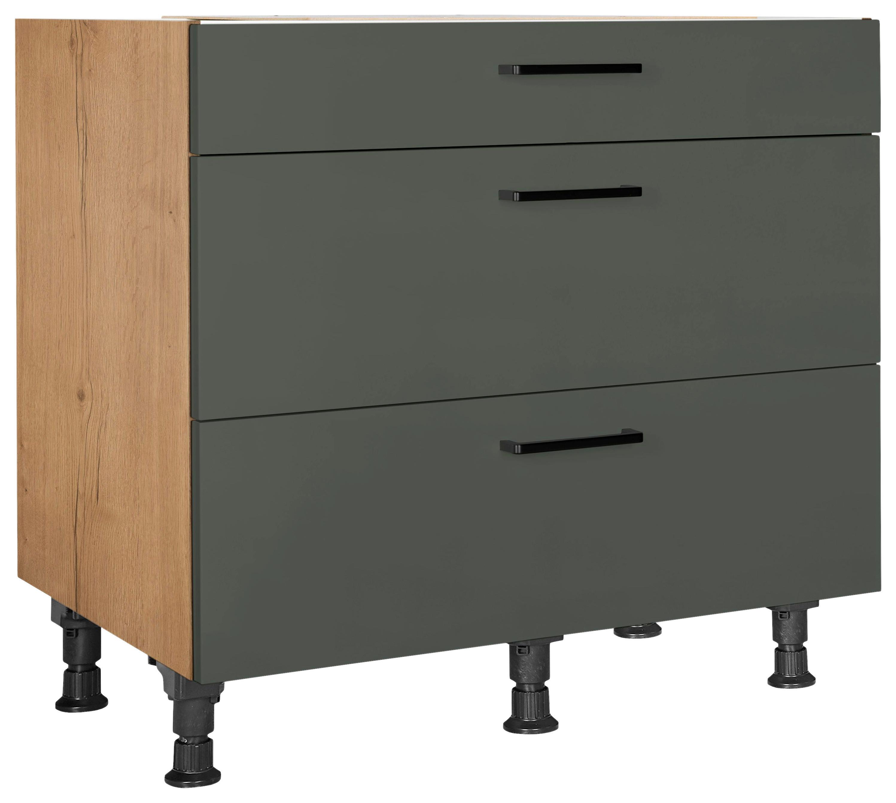 Schubkastenunterschrank Easytouch Grün - Eichefarben/Schwarz, MODERN, Holzwerkstoff/Metall (90/87/56cm) - Nobilia