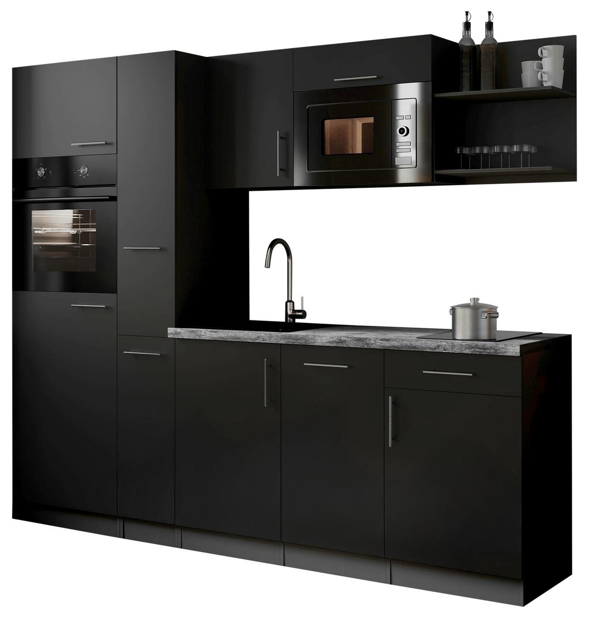 Küchenblock Oliver m. Geräten Schwarz - Schwarz/Grau, Trend, Holzwerkstoff/Metall (235cm) - Respekta