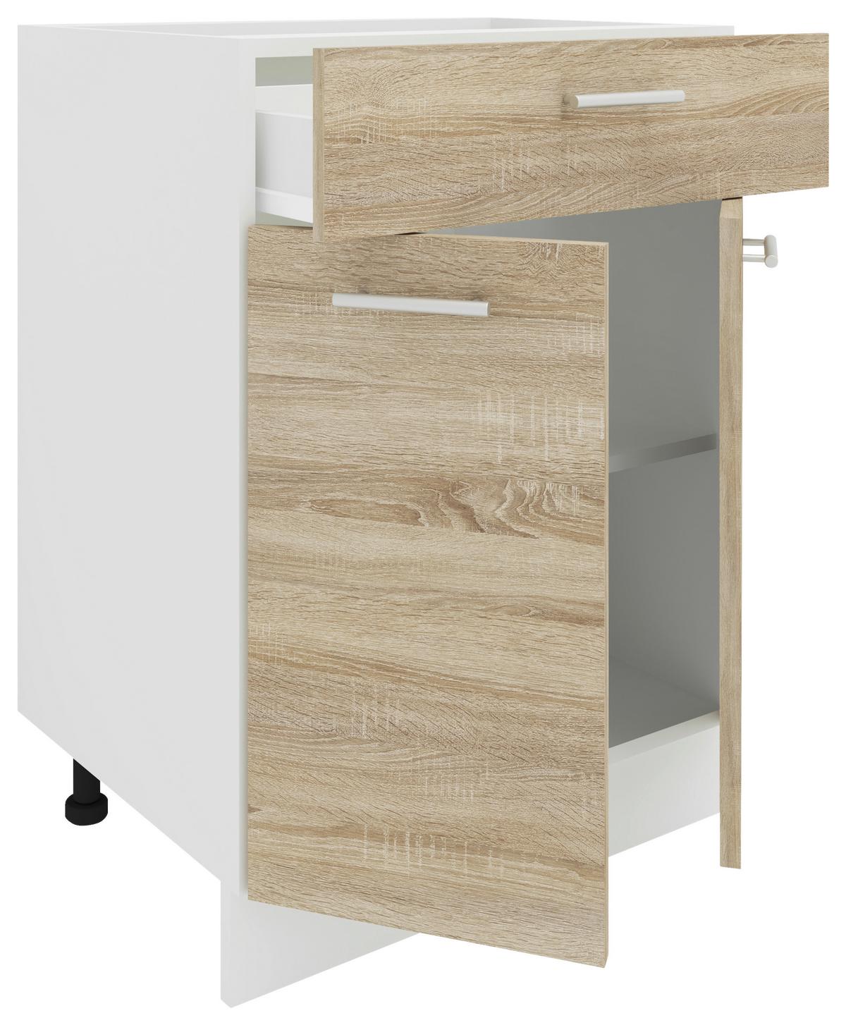 Kuhinjska Spodnja Omarica Esilo, Hrast, Bela - bela/barve aluminija, Konvencionalno, kovina/leseni material (60/82/46cm) - MID.YOU