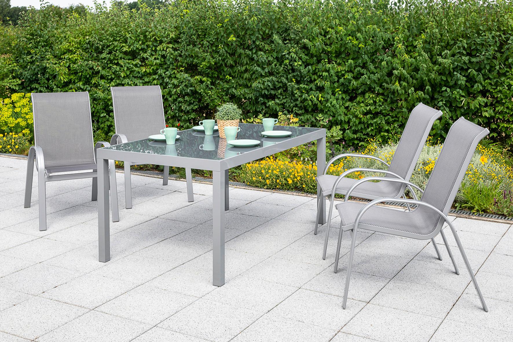 GARTENSET AMALFI - Silberfarben/Braun, MODERN, Textil/Metall - Gardenson