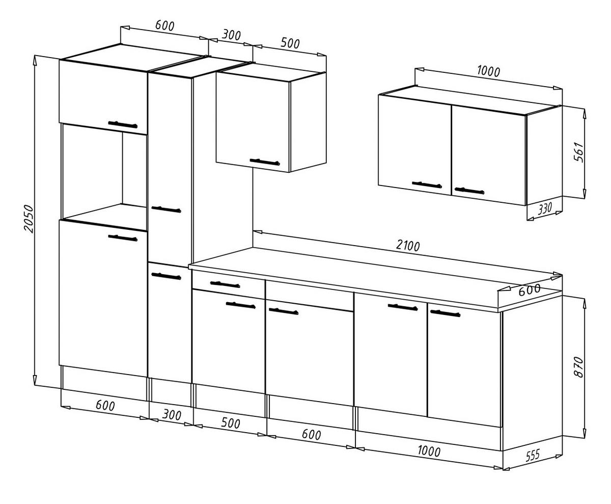 Küchenleerblock LBKB300EYS Schwarz/Eiche York ca. 300 cm - Eichefarben/Silberfarben, Basics, Holzwerkstoff/Metall (300/205/60cm) - Respekta
