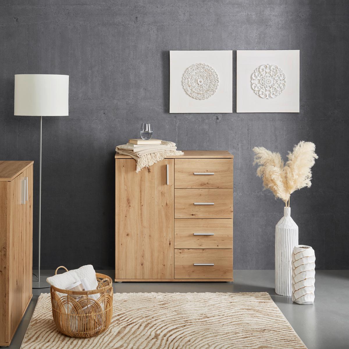 Komoda Ina 02 - hrast Artisan/boje aluminija, Moderno, drvni materijal/plastika (88,2/94,8/38,3cm) - Modern Living