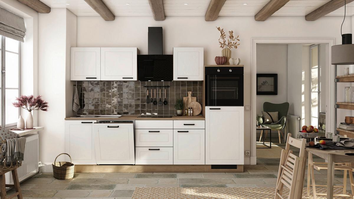 Kuhinjski Blok Z Aparati Julia, Bela, Barva Hrasta - črna/barve hrasta, Basics, kovina/leseni material (280cm) - FlexWell