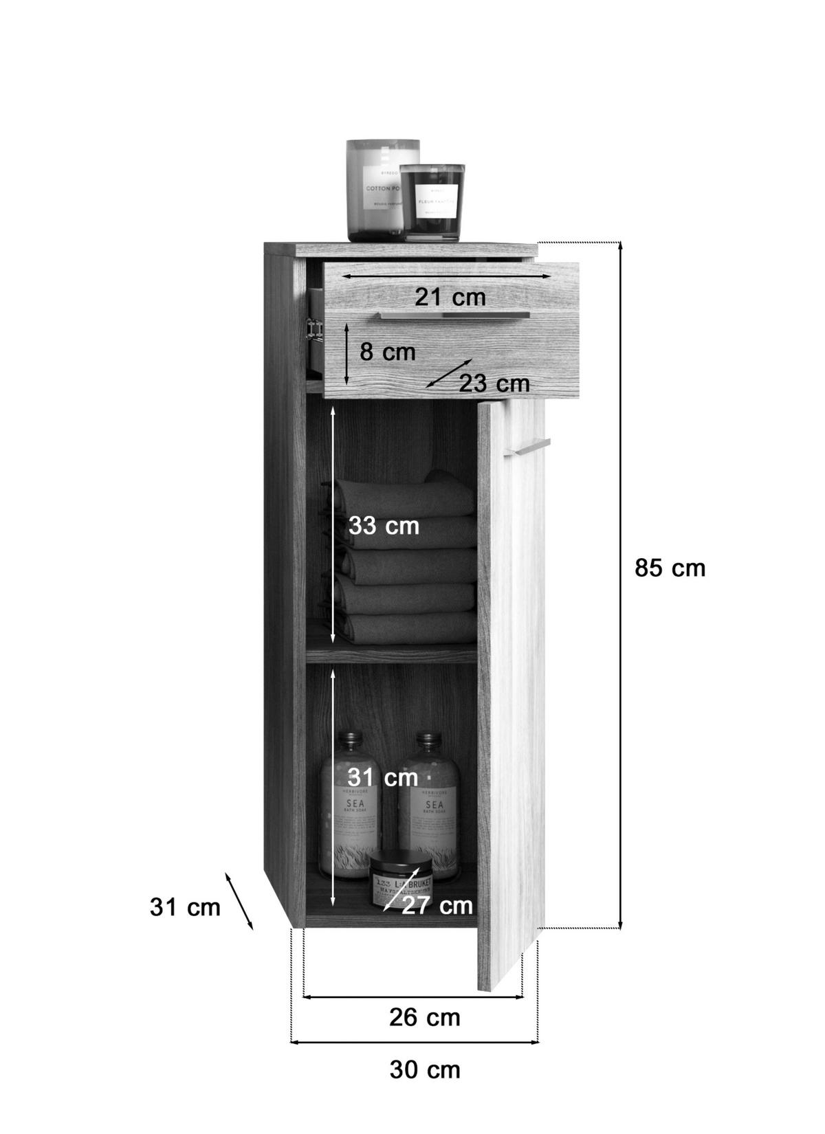 Unterschrank York ca. 30x85x31 cm Rauchsilber - MODERN, Holzwerkstoff/Kunststoff (30/85/31cm) - MID.YOU