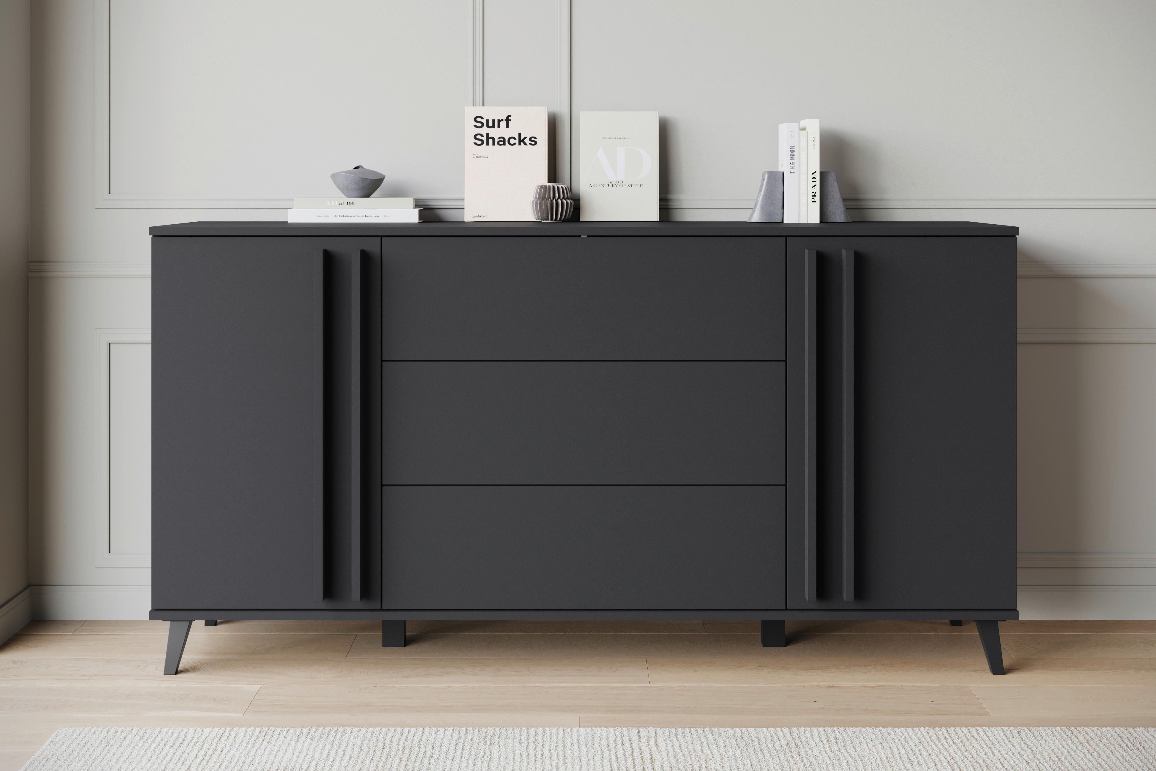 Komoda Helsinki, Črna - črna, Trend, umetna masa/leseni material (150/77,8/39,5cm)