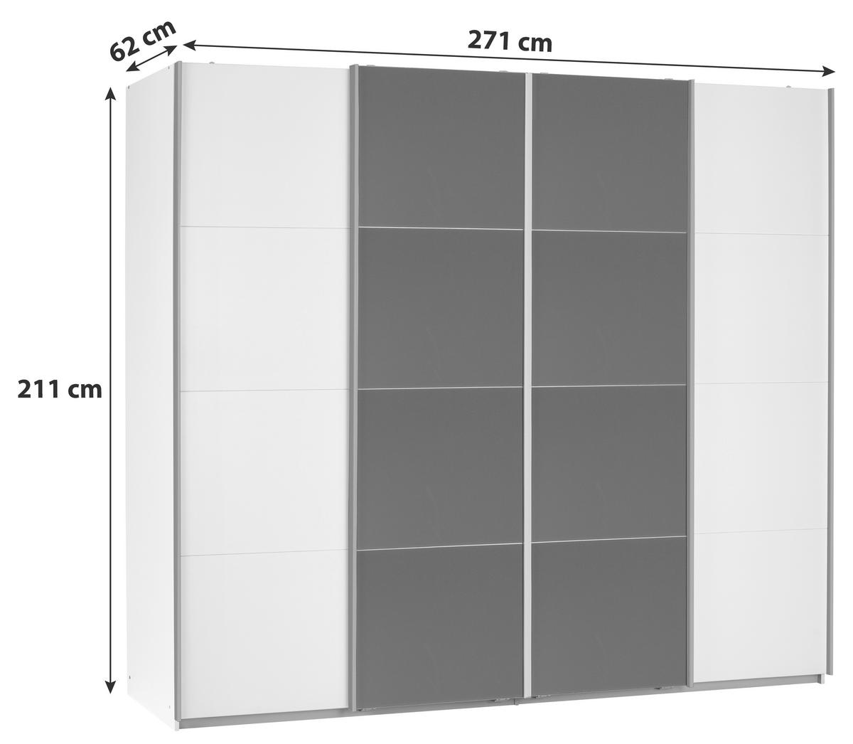 Dulap cu uși glisante BENSHEIM 271/211 - alb/gri închis, Modern, sticlă/material pe bază de lemn (271/211/62cm) - James Wood