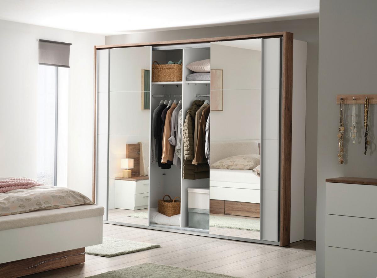 Schwebetürenschrank in Weiss - Weiss/Alufarben, Konventionell, Holzwerkstoff/Metall (270/226/60cm) - Premium Living