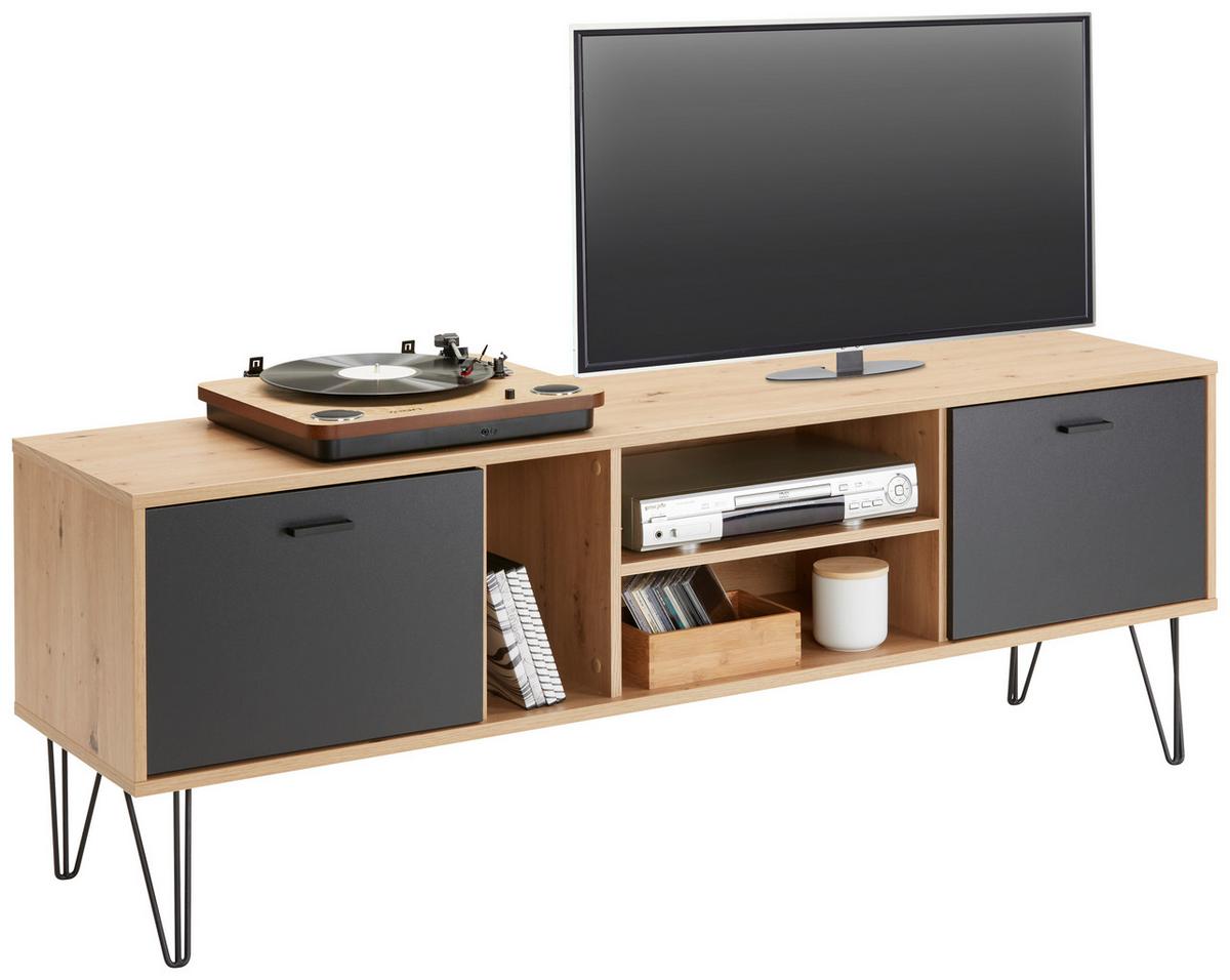 Lowboard in Schwarz/Eiche Artisan - Schwarz/Eiche Artisan, MODERN, Holzwerkstoff/Metall (163,1/58/41,5cm) - Mömax