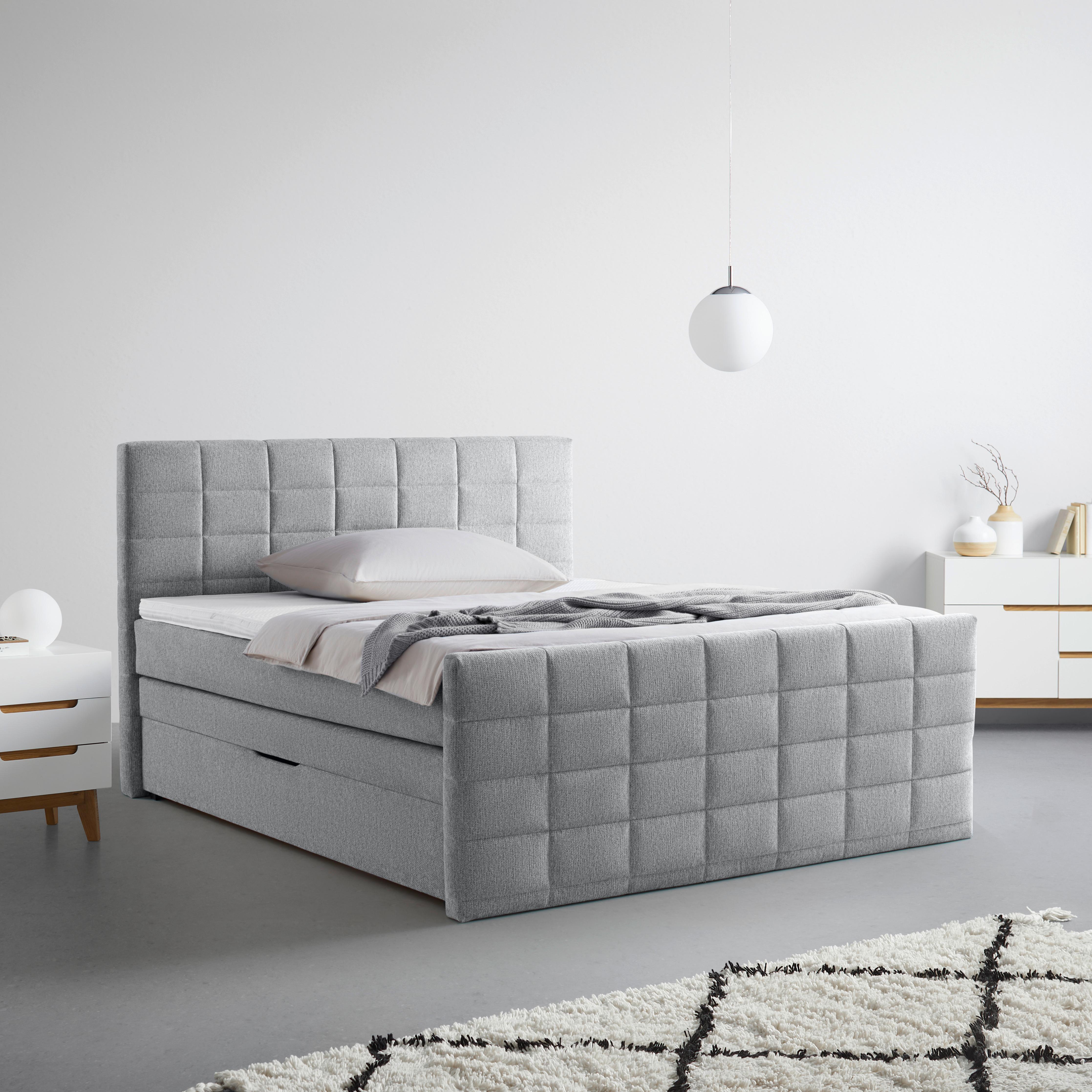 Boxspringbett Damon in Grau ca. 180x200cm - Schwarz/Grau, KONVENTIONELL, Kunststoff/Textil (180/200cm) - Mömax