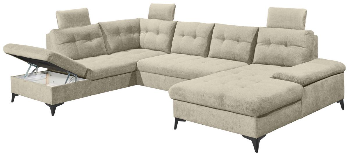 Wohnlandschaft Durban U ca. 218x324x170 cm Beige - Beige/Schwarz, KONVENTIONELL, Kunststoff/Textil (218/324/170cm) - MID.YOU