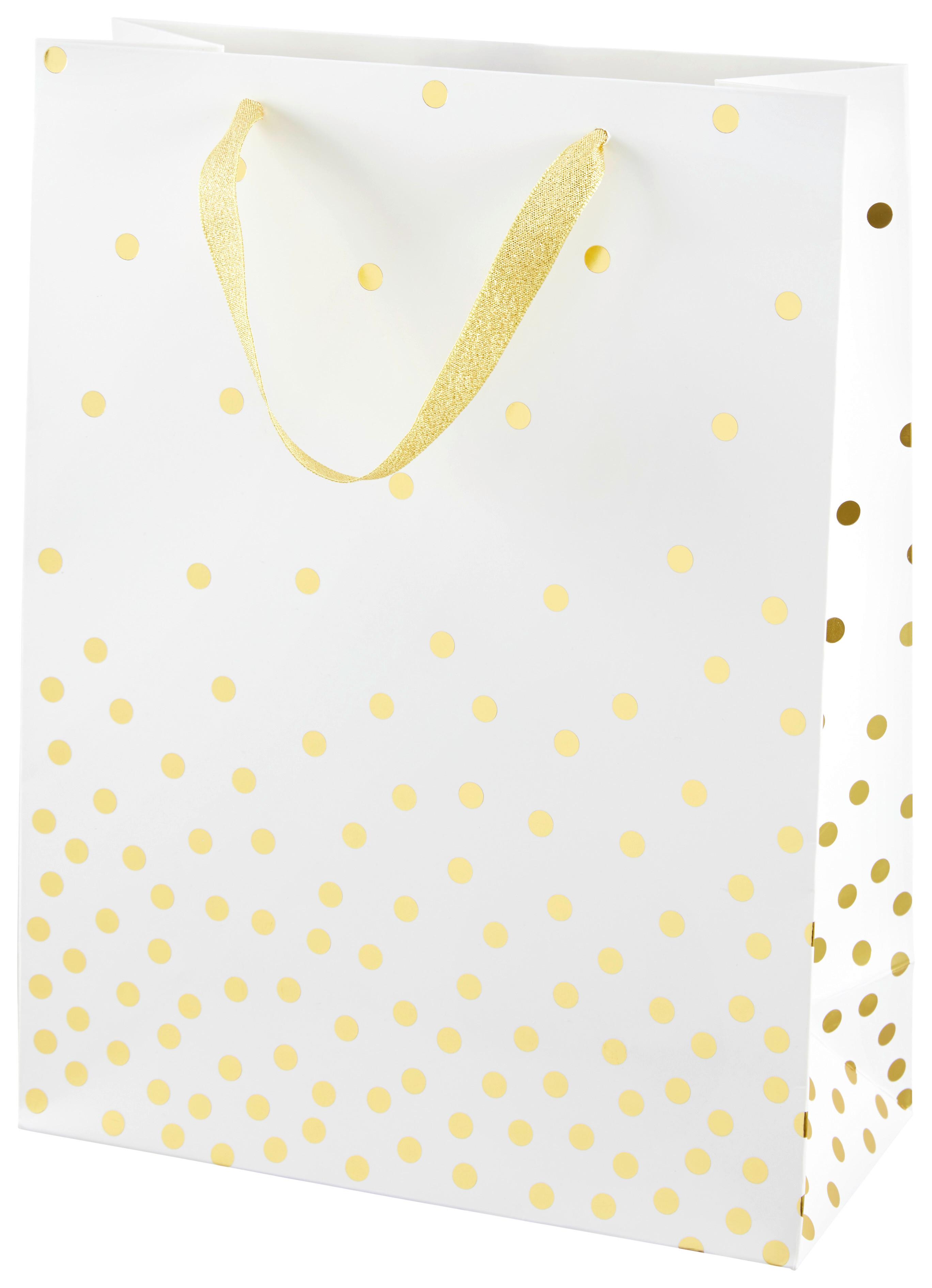Geschenktasche Jana Golden Dots - Goldfarben/Weiß, ROMANTIK / LANDHAUS, Papier (25/33/11cm)