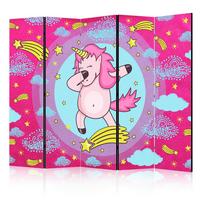 Paravan Dancing Unicorn I, 5-Delni, Dvostranski - pink/svetlo modra, Basics, tekstil/les (225/172/3cm) - artgeist