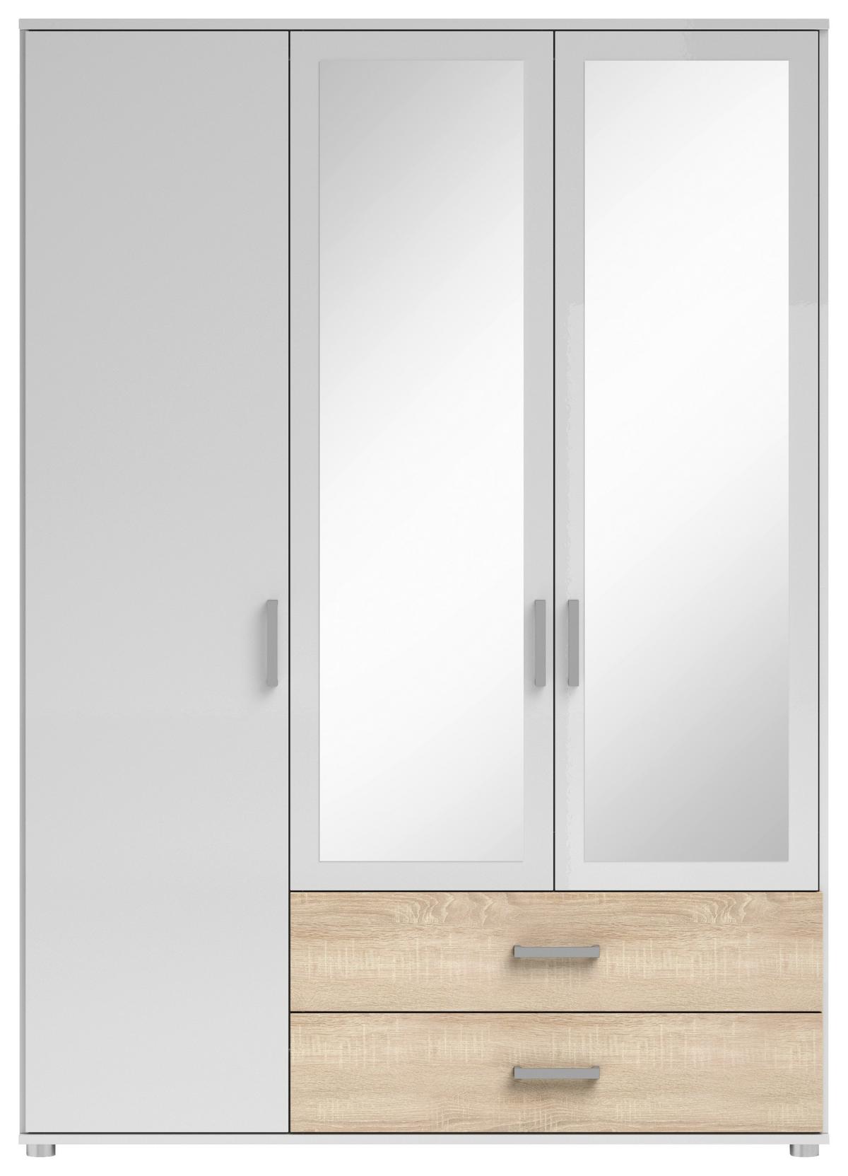 Omara S Klasičnimi Vrati Ivar, Bela, Barva Hrasta - bela/barve aluminija, Moderno, umetna masa/leseni material (125/190/51cm) - MID.YOU