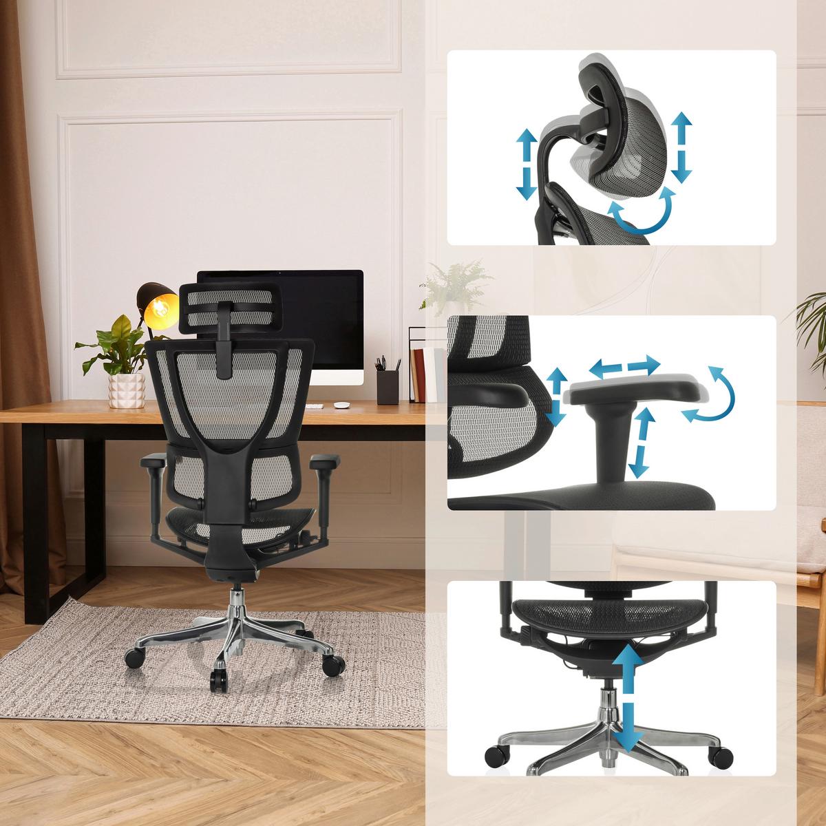 Drehstuhl Ergohuman Slim Ultra Gen 2 Schwarz - Silberfarben/Schwarz, MODERN, Kunststoff/Textil (71/135/75cm) - MID.YOU