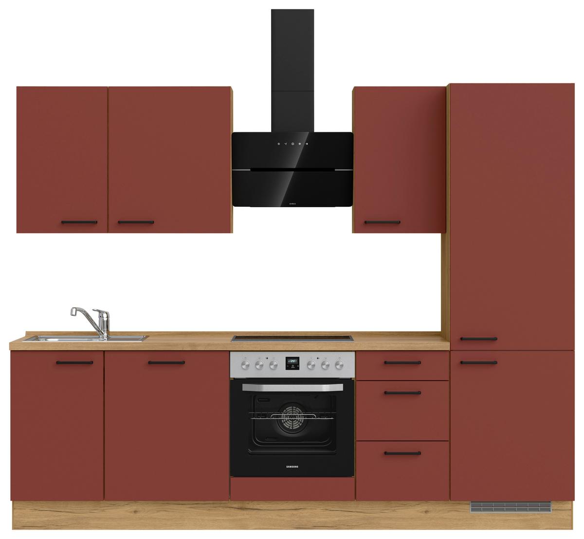Küchenblock Easytouch High m. Geräten Dunkelrot - Eichefarben/Schwarz, MODERN, Holzwerkstoff/Metall (270cm) - Nobilia