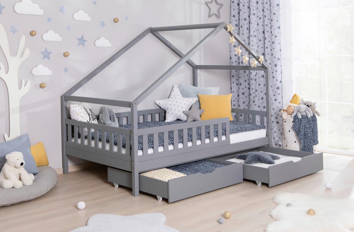 Hausbett Lou ca. 140x200 cm Holz Hellgrau - Hellgrau/Naturfarben, MODERN, Holz (140/200cm) - MID.YOU