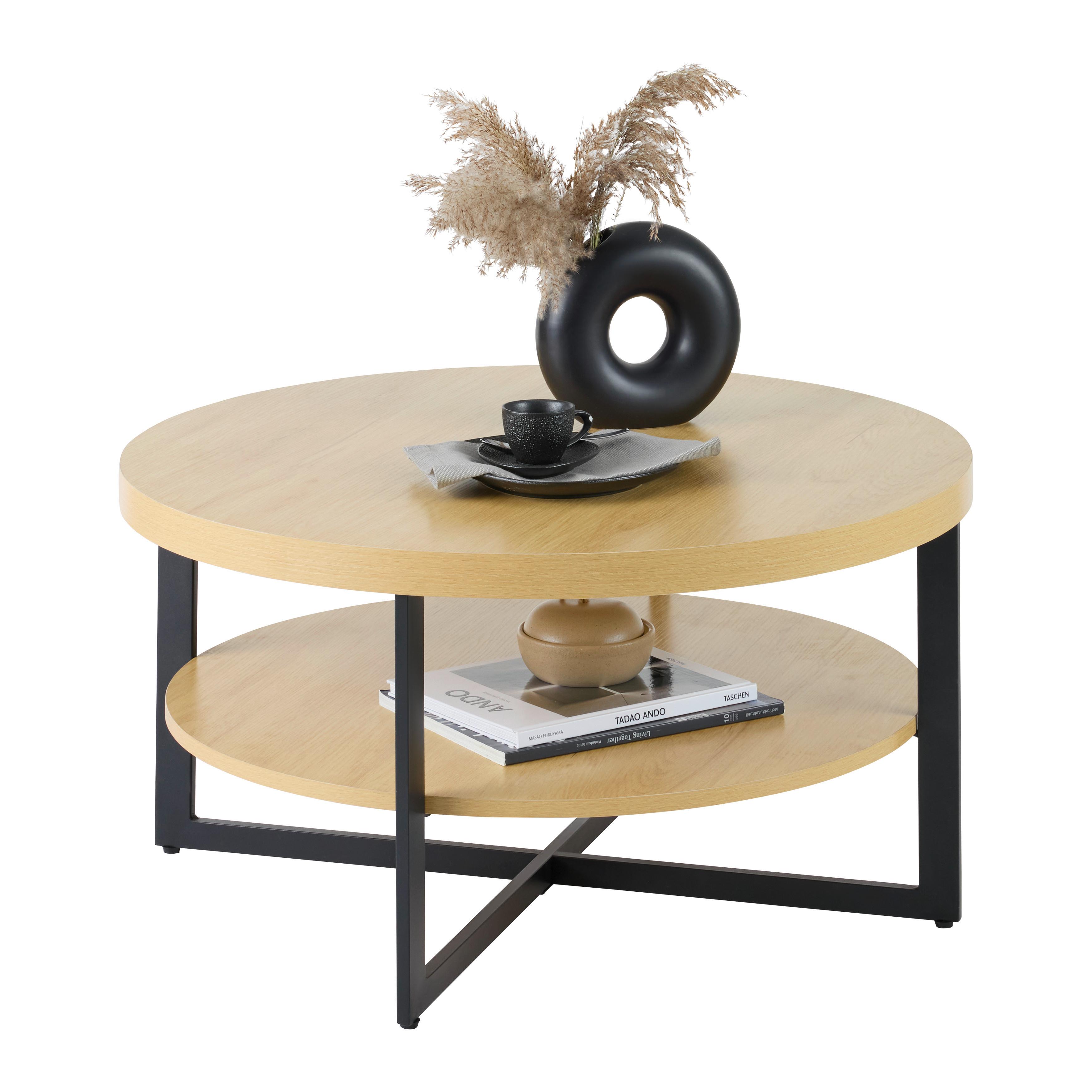 SOFFBORD RONDO - svart/ek Artisan, Klassisk, metall/trämaterial (80/80/40cm) - Mömax