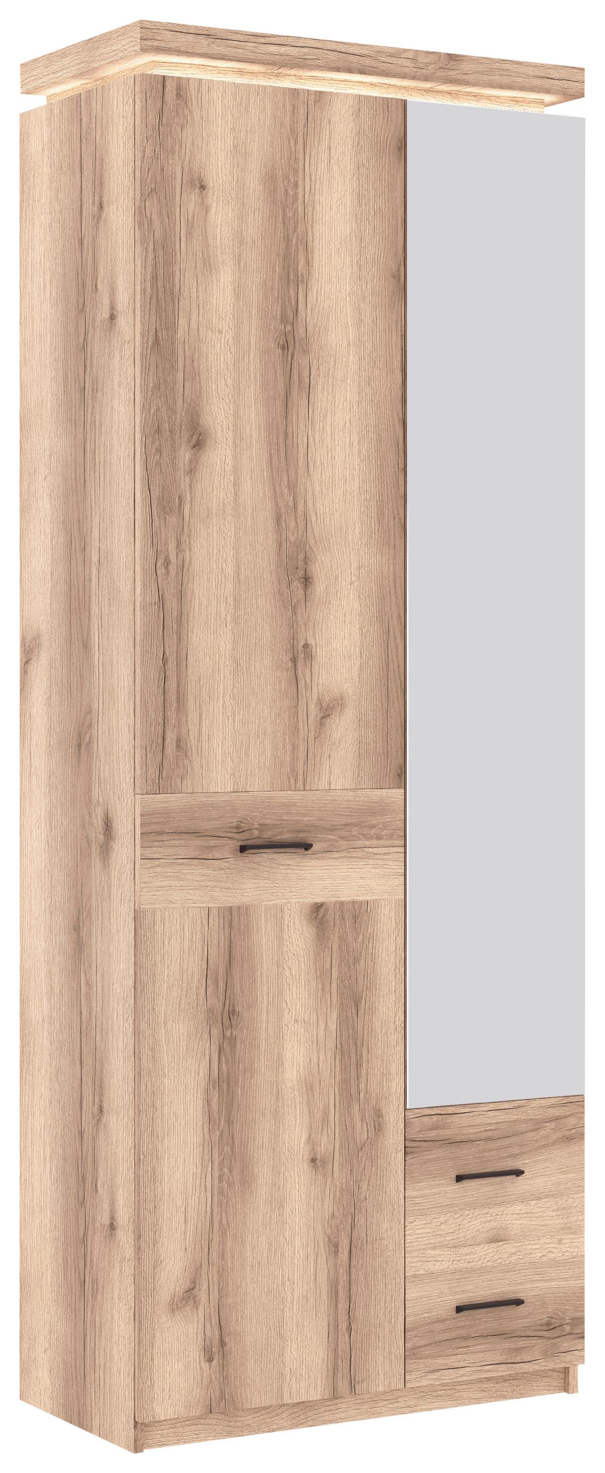 Dulap pentru hol Vancuover - culoare lemn stejar, Modern, sticlă/material pe bază de lemn (75/198/38cm) - Premium Living