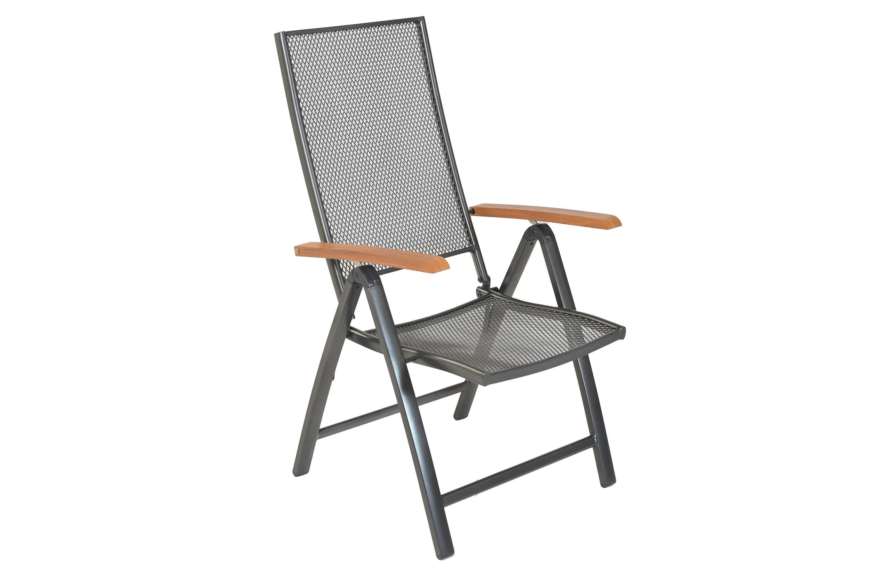 Gartenklappstuhl Thasos Graphitfarben - Graphitfarben/Naturfarben, KONVENTIONELL, Metall (59,7/114/64,5cm) - Gardenson