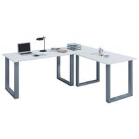 Kotna Pisalna Miza Lona, Bela, 220x160cm - srebrne barve/bela, Moderno, kovina/leseni material (220/160/76cm) - MID.YOU