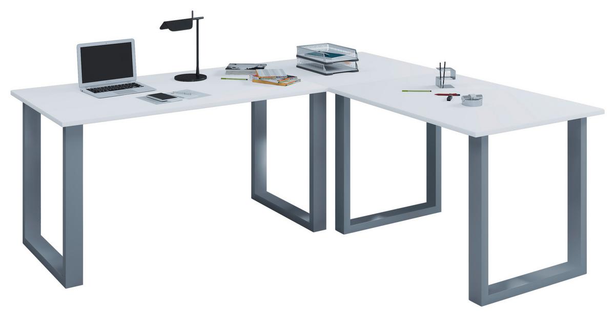 Kotna Pisalna Miza Lona, Bela, 220x160cm - srebrne barve/bela, Moderno, kovina/leseni material (220/160/76cm) - MID.YOU