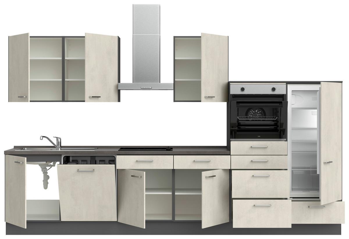 Küchenblock Riva Low m. Geräten Weiß - Schieferfarben/Edelstahlfarben, MODERN, Holzwerkstoff/Metall (360cm) - Nobilia