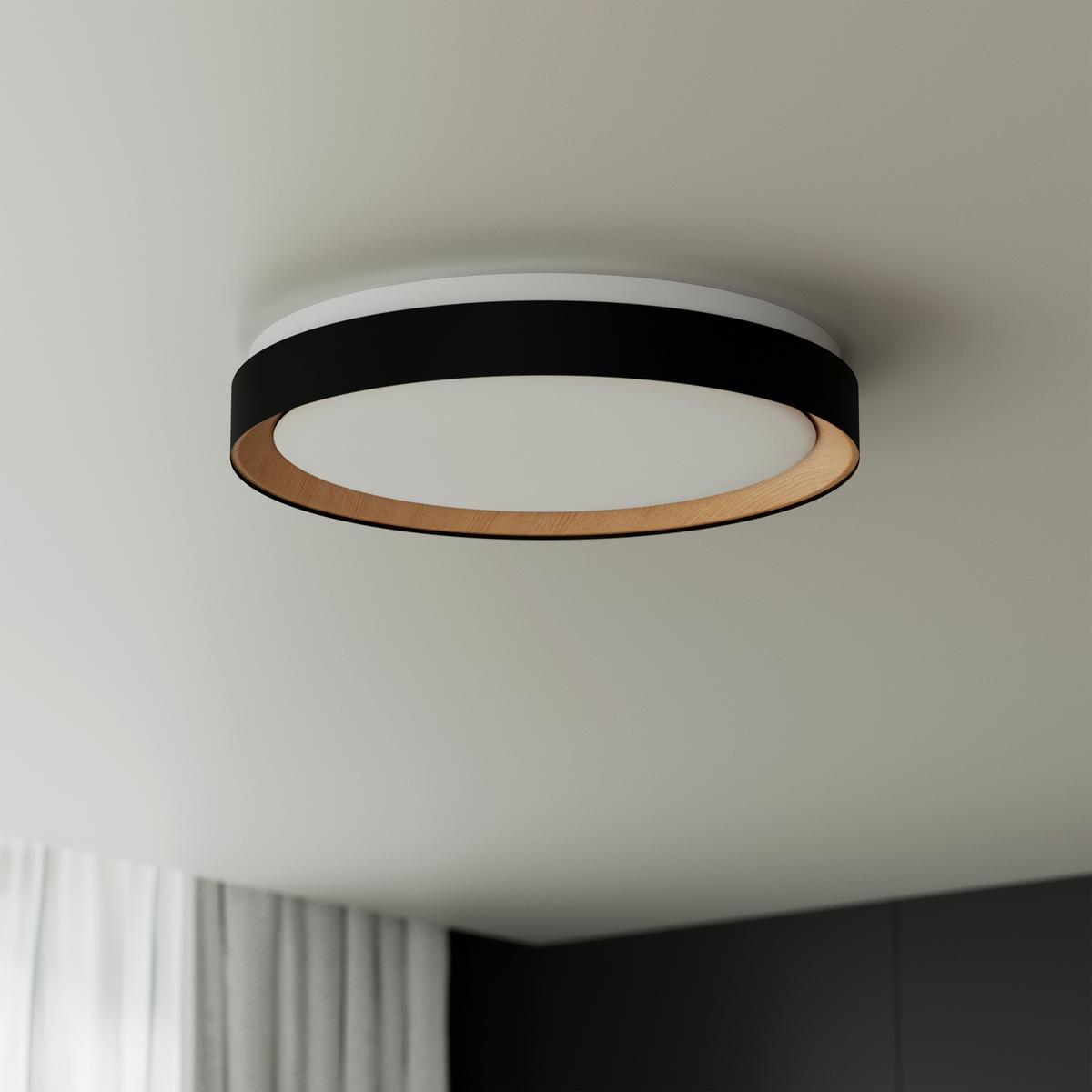 LAMPA SUFITOWA LED NASHVILLE - czarny/kolor dębu sonoma, Basics, tworzywo sztuczne/metal (48/8cm) - Novel