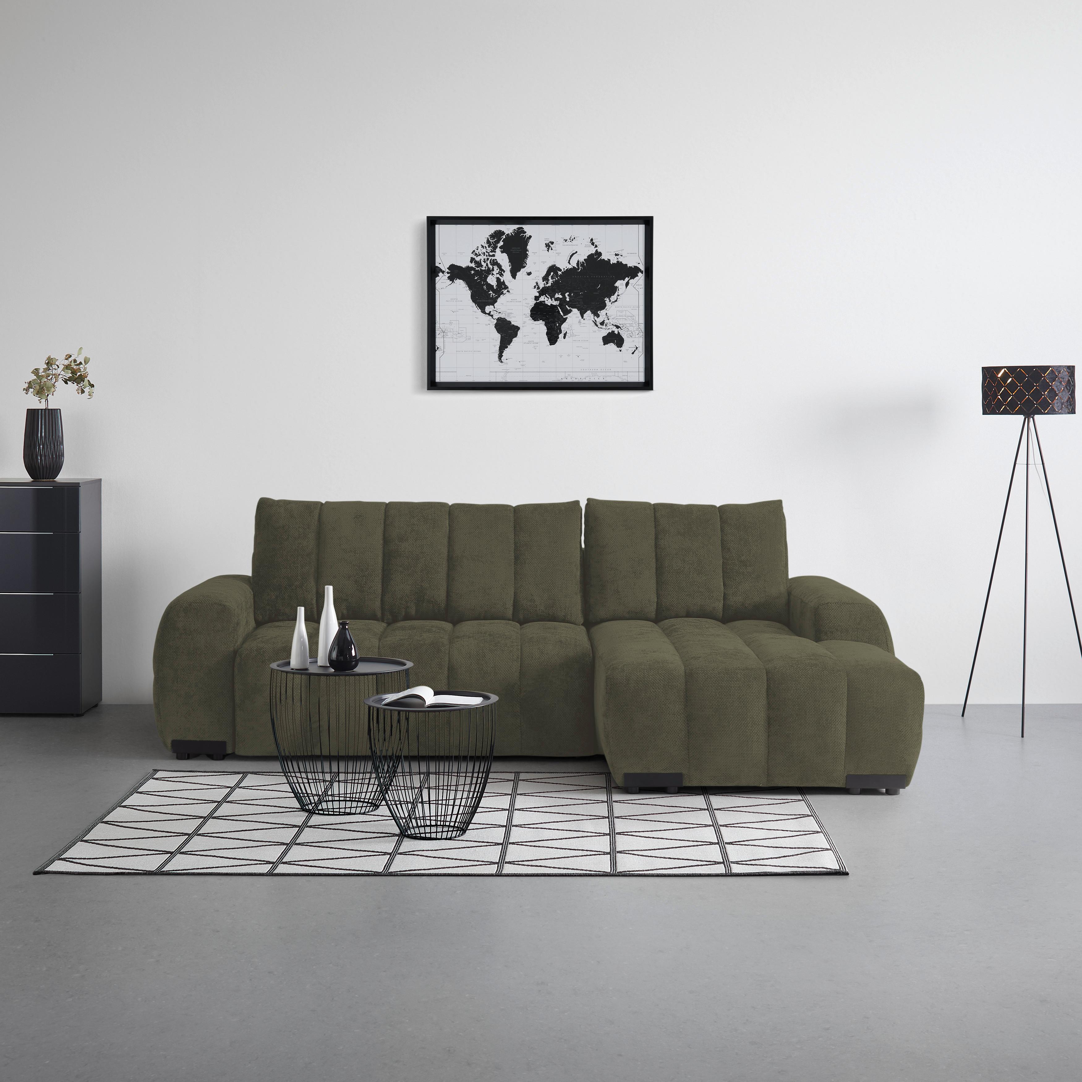 Wohnlandschaft Bolonia Olivgrün - Schwarz Hochglanz/Olivgrün, MODERN, Textil/Metall (273/93/166cm) - Mömax
