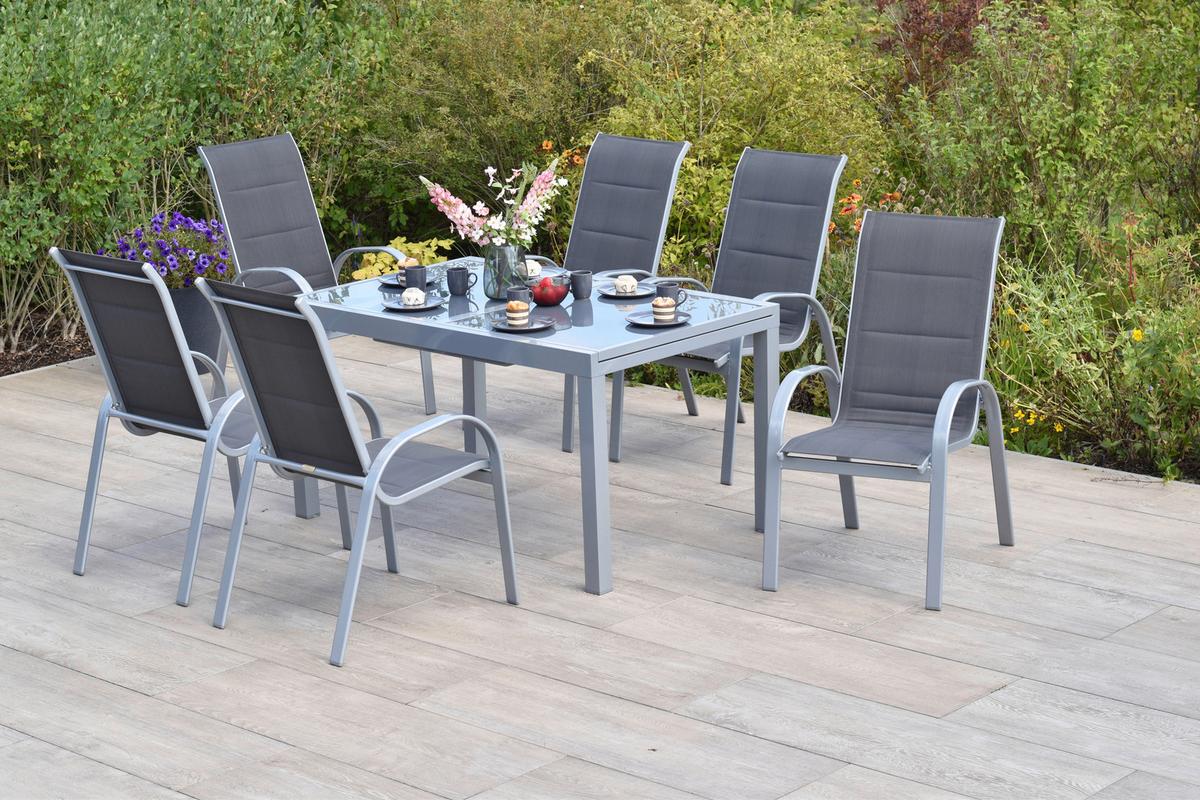 GARTENSET AMALFI DI LUSSO - Anthrazit/Silberfarben, MODERN, Textil/Metall - Gardenson