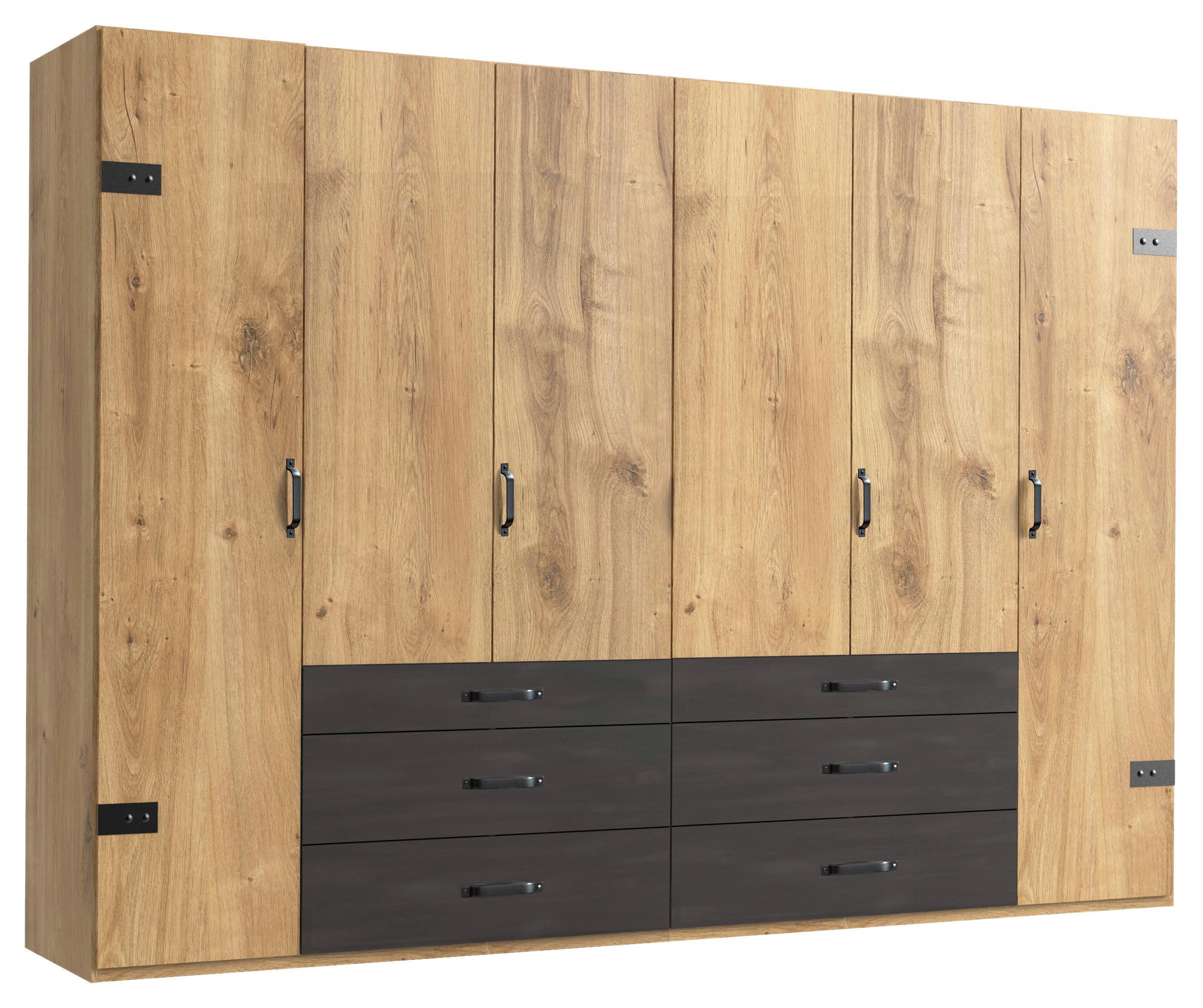 DULAP USI ROTATIVE DETROIT - culoare lemn stejar/grafit, Basics, material pe bază de lemn (300/216/58cm) - Modern Living