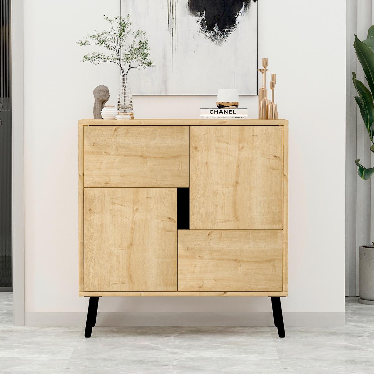 Kommode Darian Schrank - Eichefarben/Schwarz, Design, Holz/Metall (35/79/76,5cm) - Livetastic