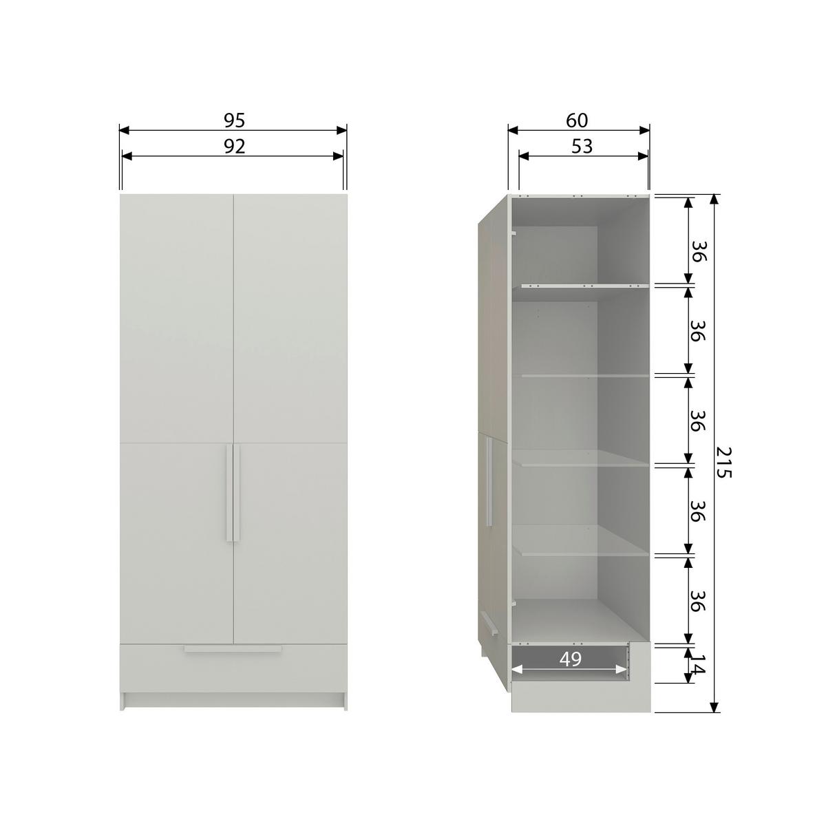 Garderobenschrank Pure Hellgrau - Hellgrau, Design, Holz (95/215/60cm) - Livetastic