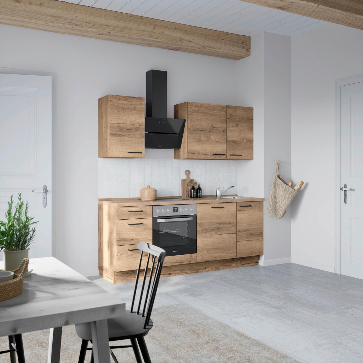 Küchenblock Structura High m. Geräten Eiche dunkel - Eiche dunkel/Schwarz, MODERN, Holzwerkstoff/Metall (210cm) - Nobilia