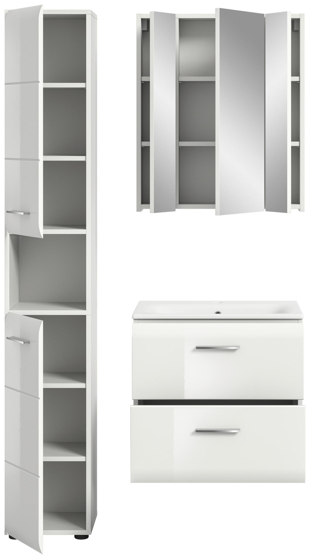 Badezimmer Ice 3-tlg. ca. 90 cm Weiß - Weiß Hochglanz/Silberfarben, MODERN, Keramik/Holzwerkstoff (90cm) - MID.YOU