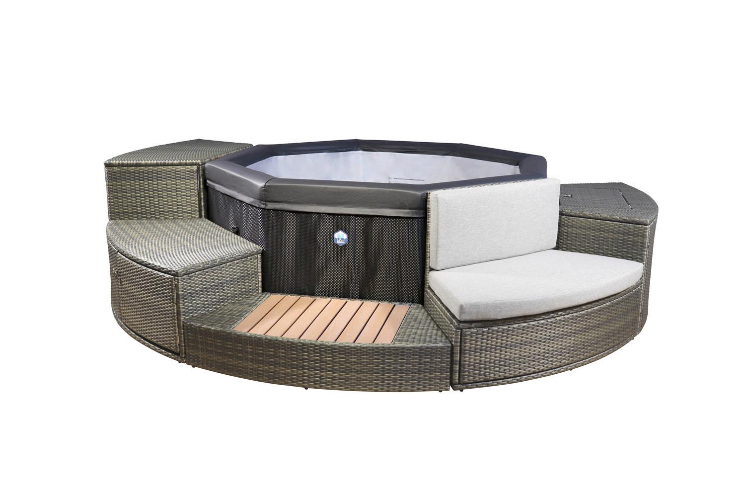 Whirlpool Netspa Octopus ca. 290 cm mit Umrandung+5 Möbel - Schwarz, Basics, Leder/Kunststoff (290/73cm)