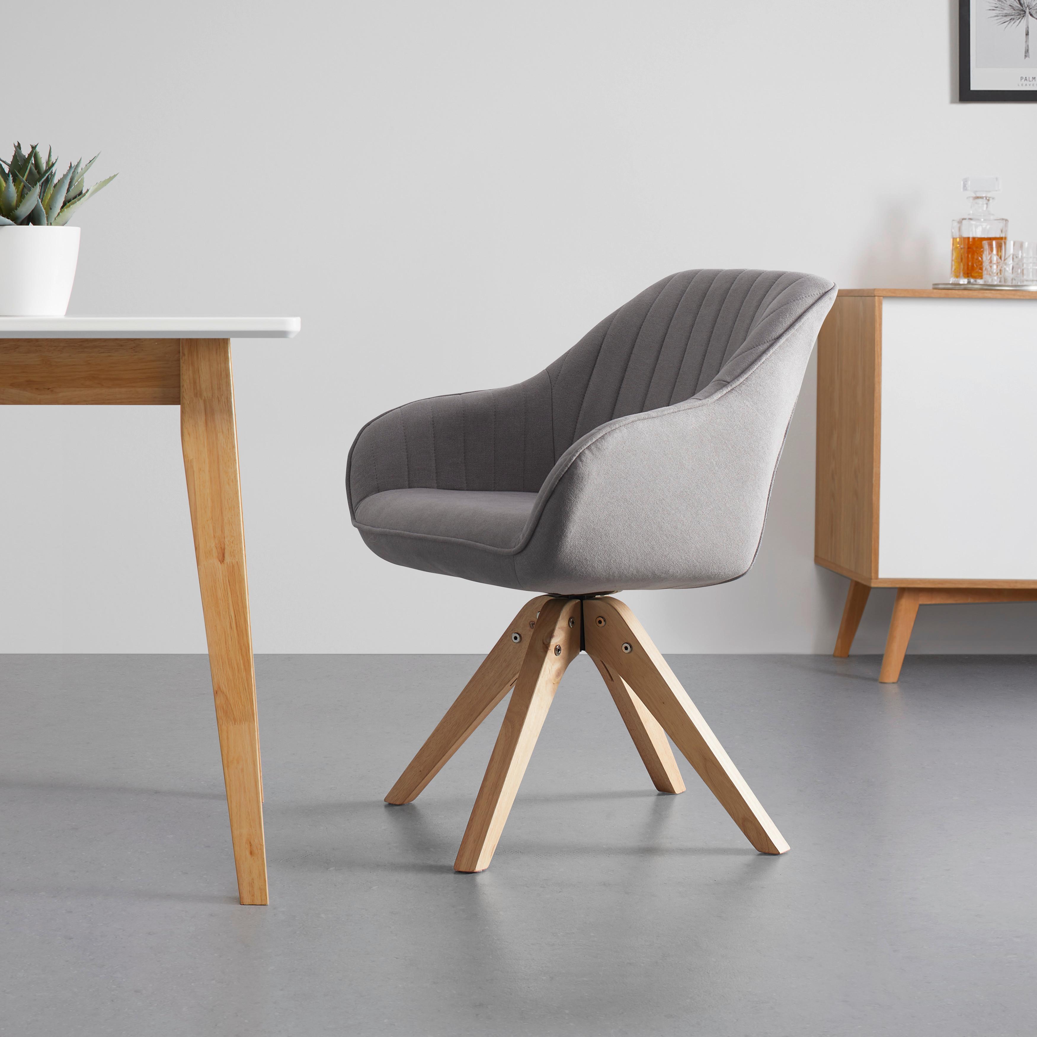 Armlehnstuhl "Leonie",drehbar, hellgrau, Echtholz Beine - Eichefarben/Hellgrau, MODERN, Holz/Textil (60/84/61cm) - Bessagi Home