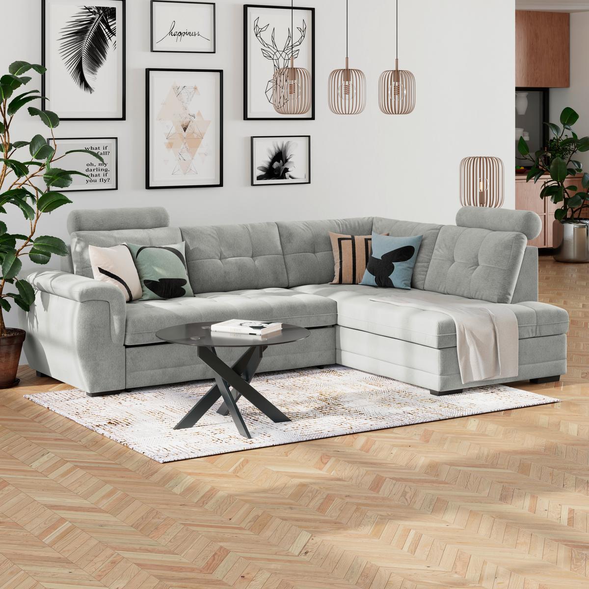 Ugaona Garnitura Falco New - sivo-bela/crna, Konvencionalno, tekstil/plastika (183/251cm) - Ondega