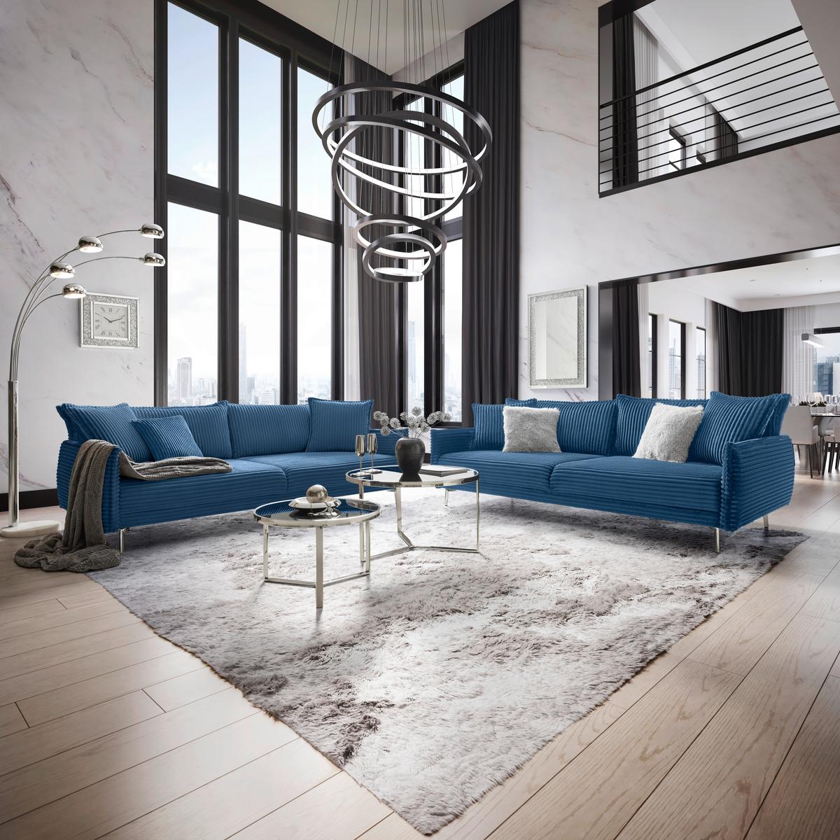 Bigsofa Kiss Blau - Blau/Chromfarben, MODERN, Holz/Metall (241/90/117cm) - Mömax