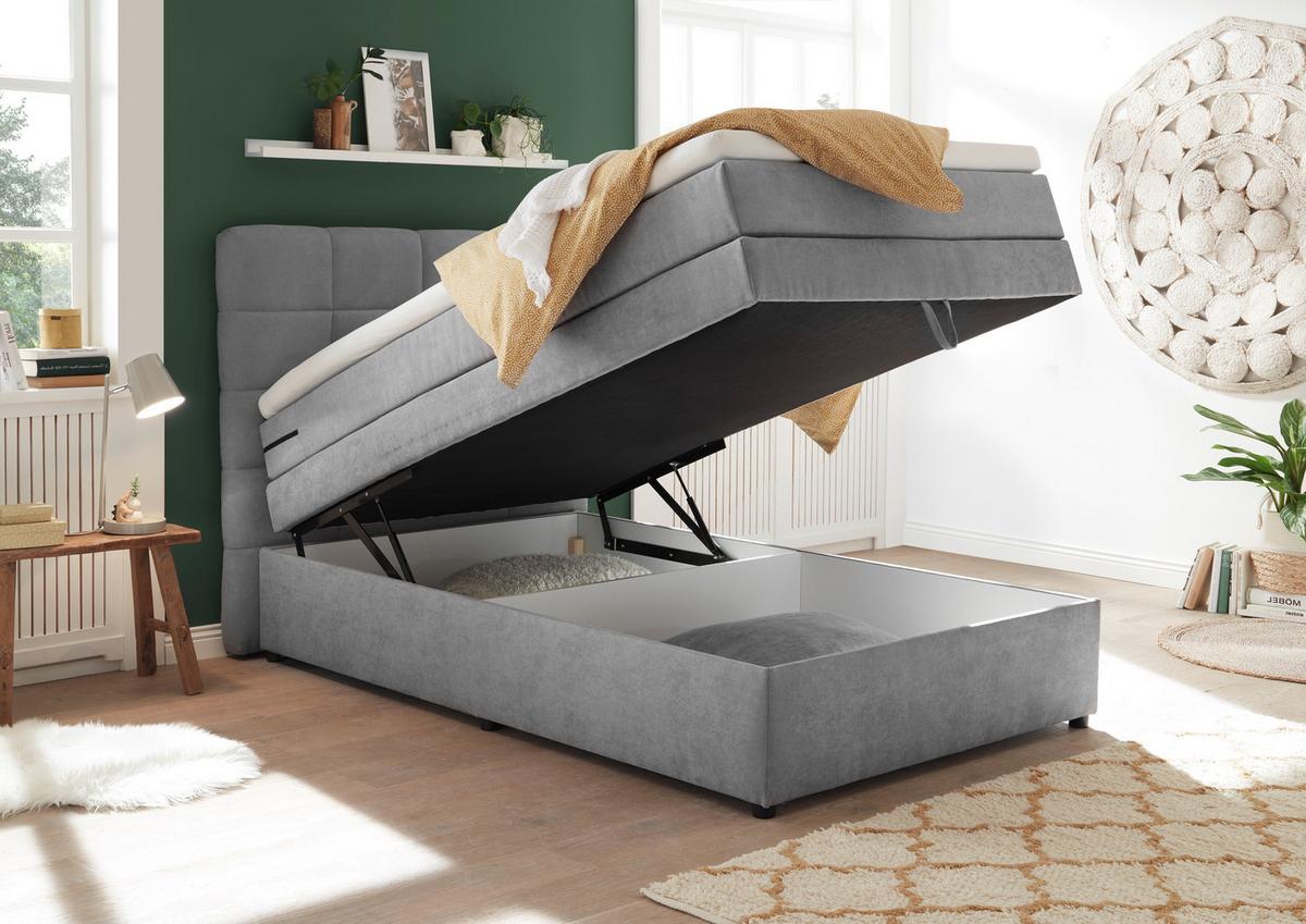 Boxspringbett Tacoma 3 inkl. Topper ca. 120x200 cm Hellgrau - Hellgrau, KONVENTIONELL, Kunststoff (120/200cm) - MID.YOU