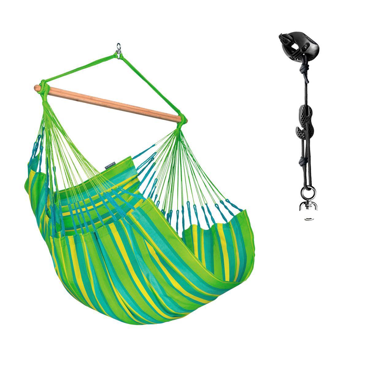 Hängesessel Comfort Hammock Echtholz Gelb/Grün - Gelb/Hellgrün, KONVENTIONELL, Holz/Textil (110/160/180cm) - La Siesta